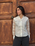 Camicetta bianca in cotone da donna con maniche in pizzo - Camicia con bottoni