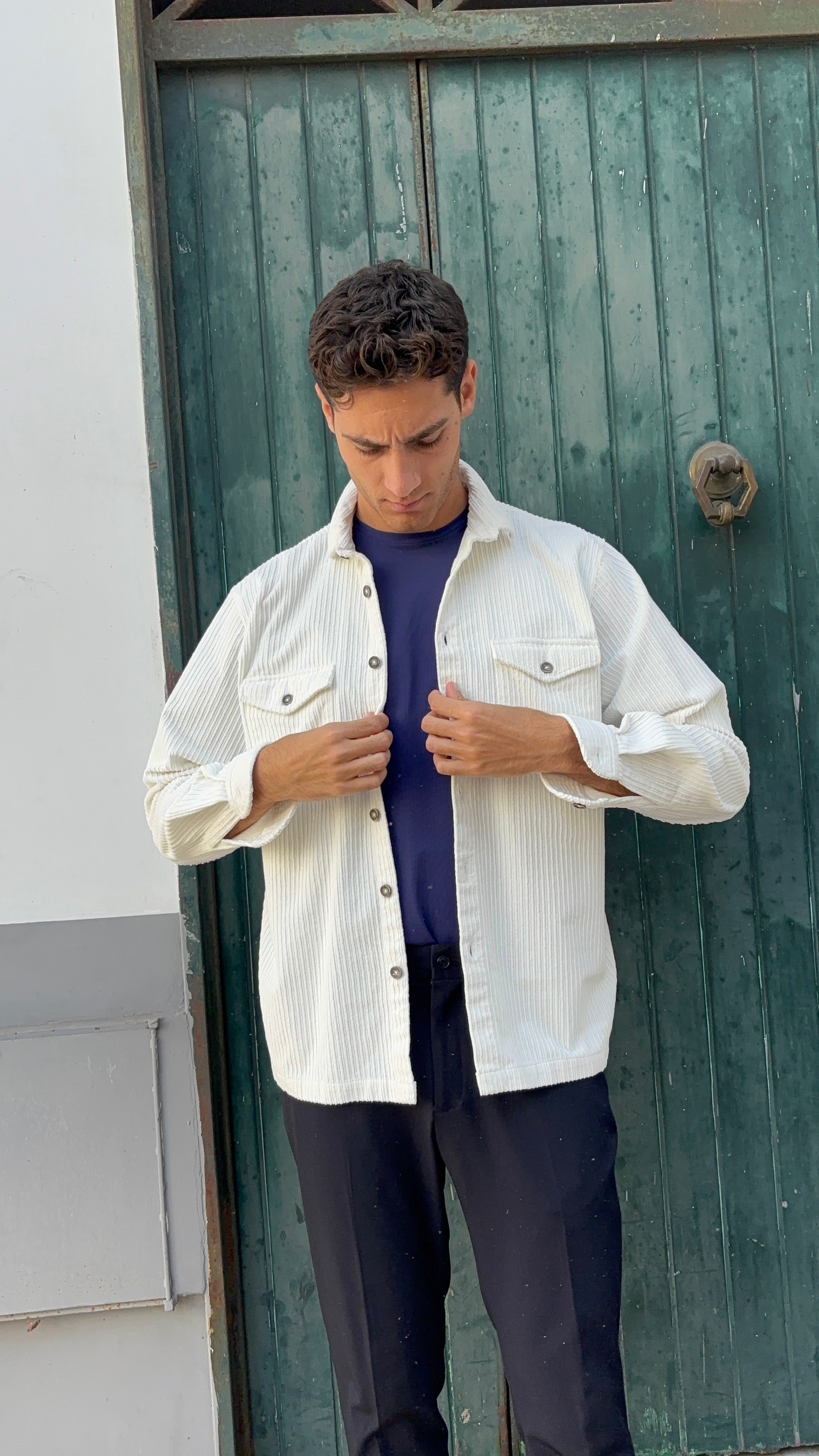 Men's Ivory Corduroy Shacket - 100% Cotton Overshirt Jacket