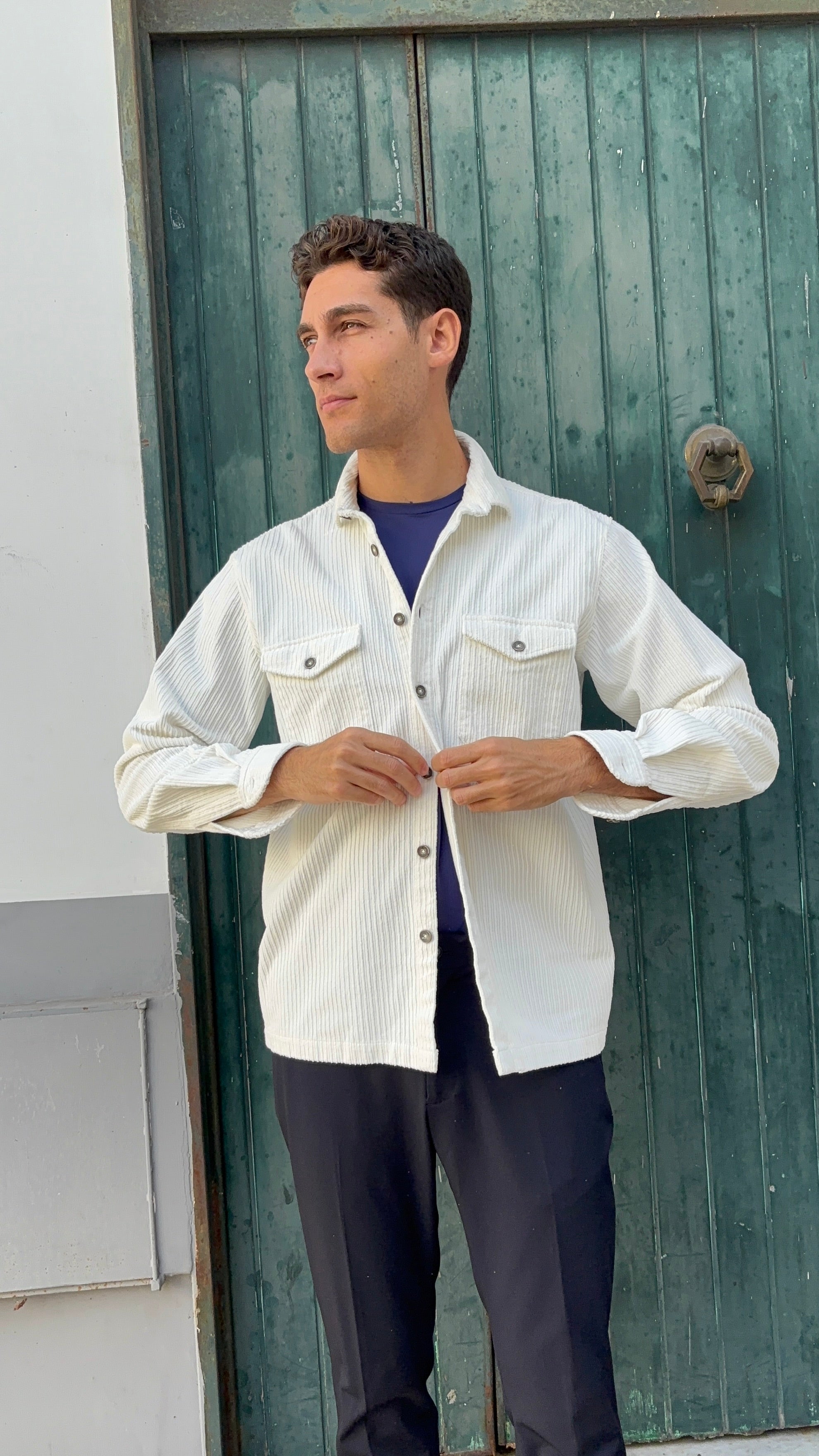 Men's Ivory Corduroy Shacket - 100% Cotton Overshirt Jacket
