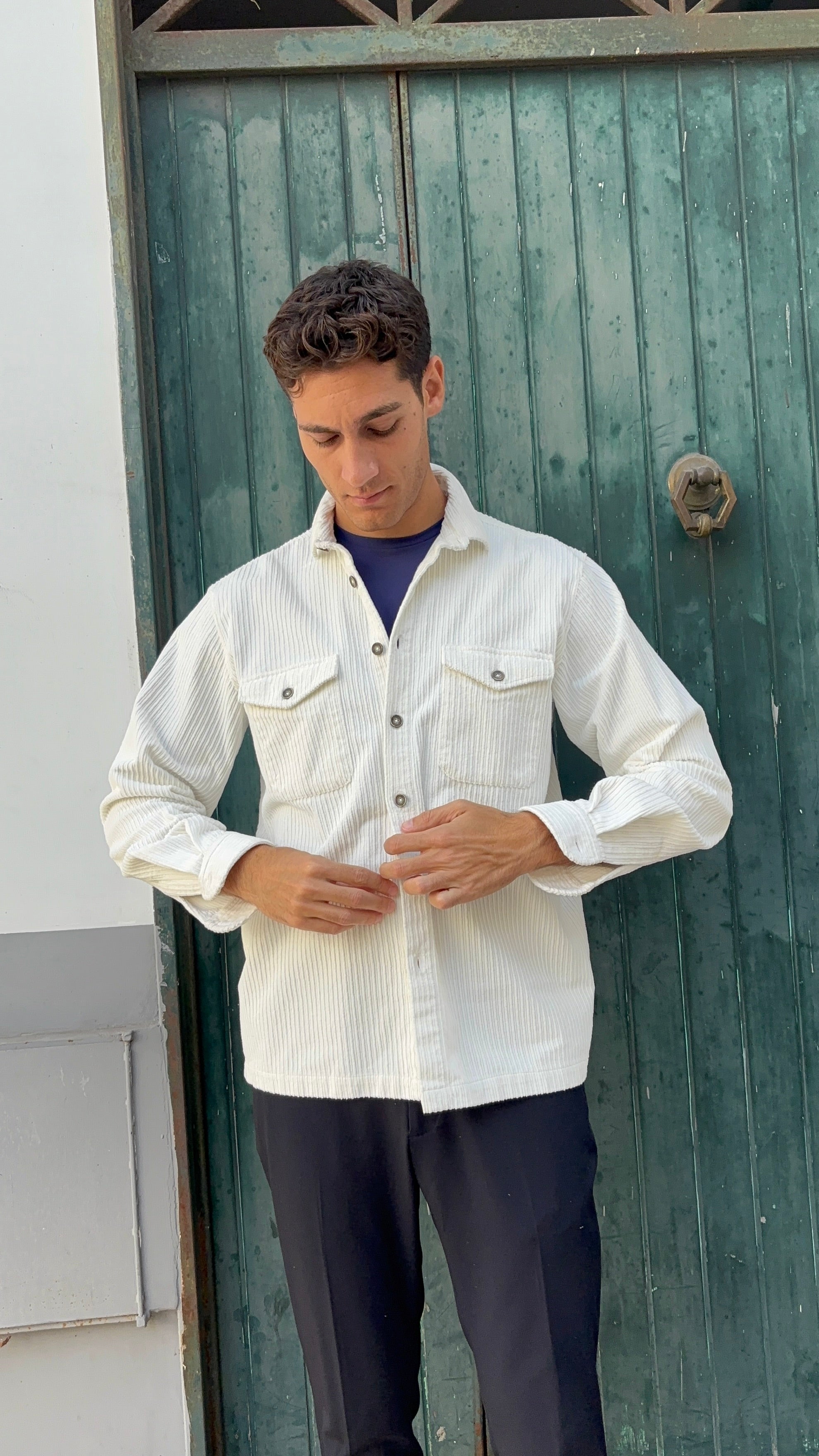 Men's Ivory Corduroy Shacket - 100% Cotton Overshirt Jacket