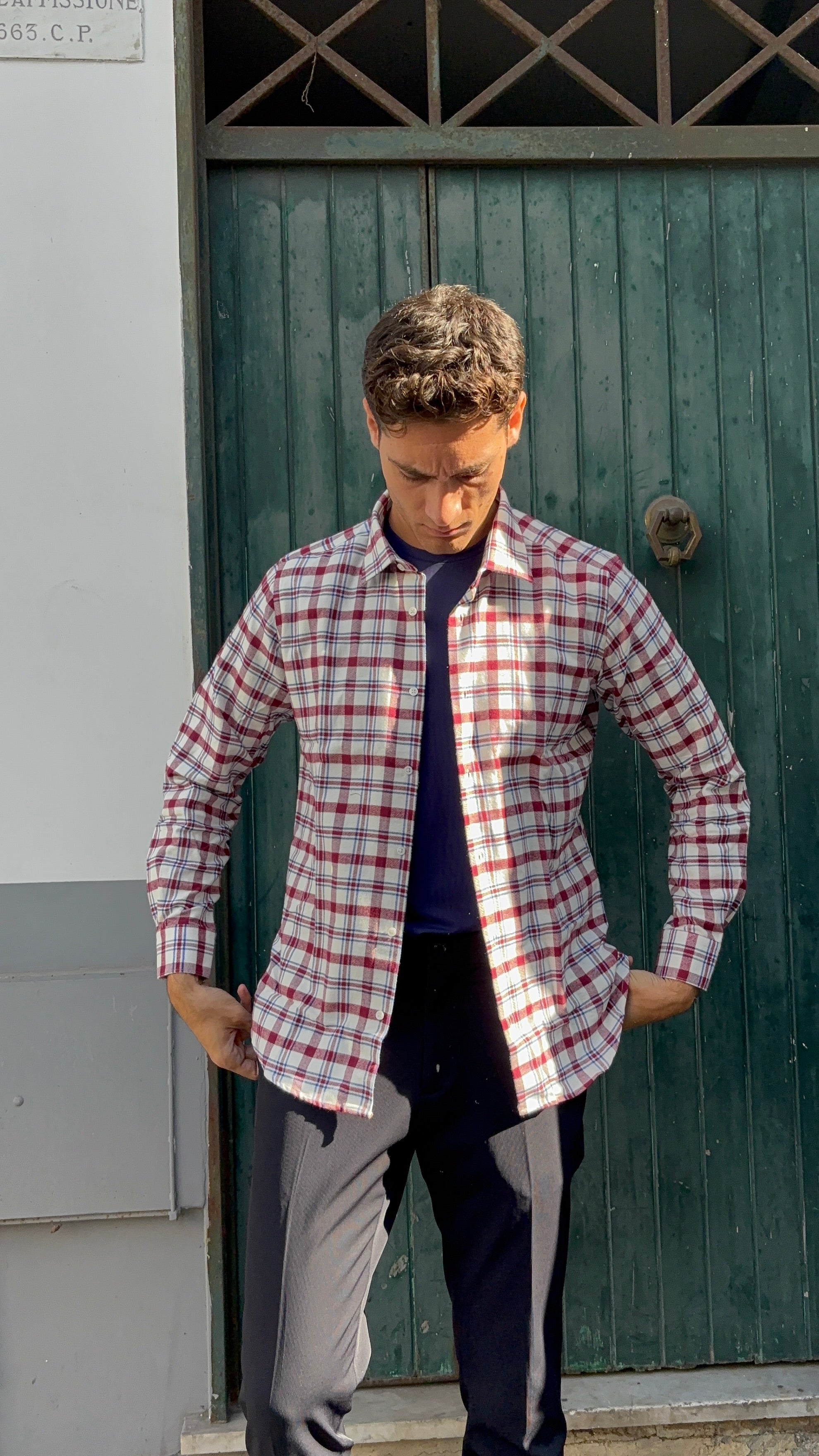 Men's Red and White Plaid Flannel Shirt - 100% Cotton Casual Shirt