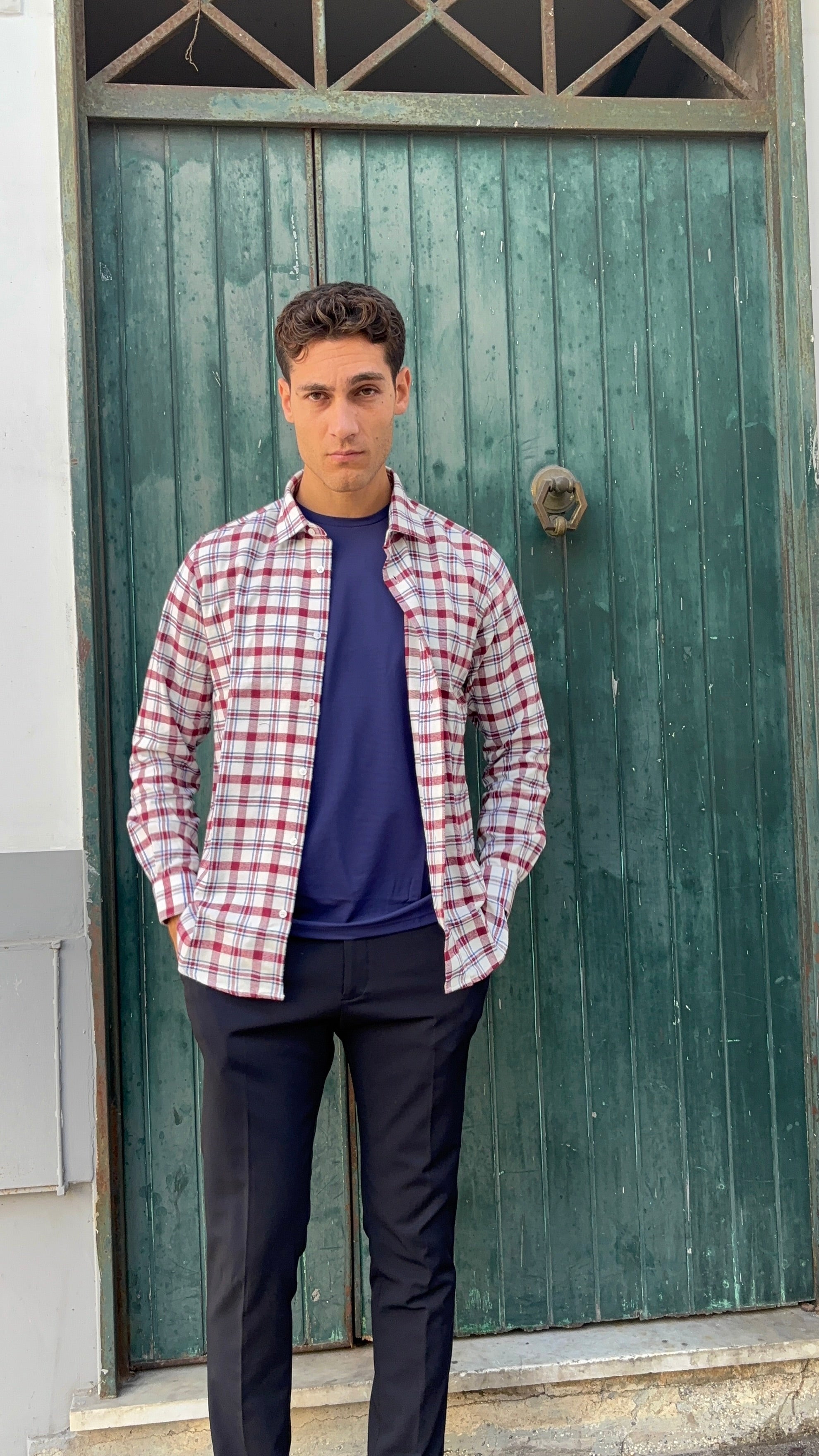 Men's Red and White Plaid Flannel Shirt - 100% Cotton Casual Shirt