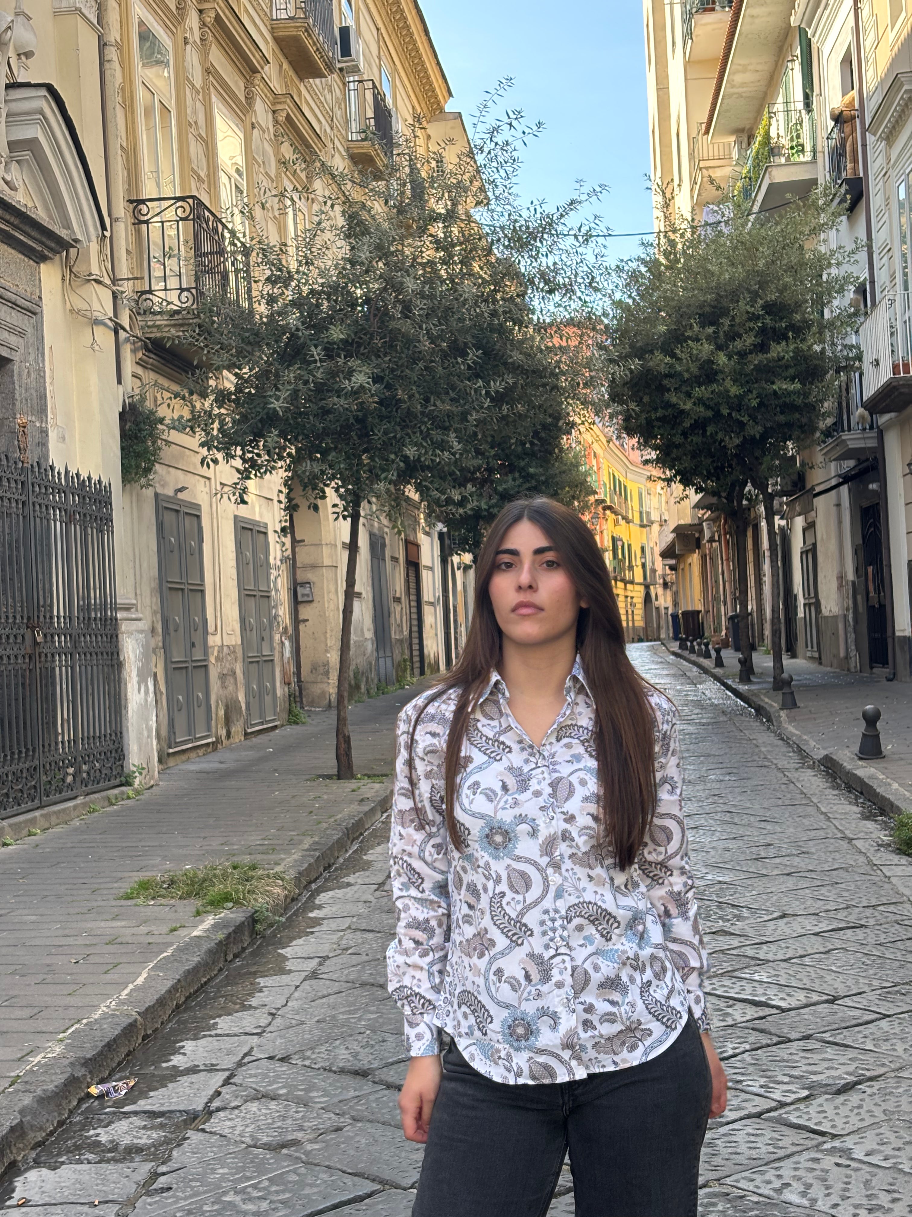 Women's White Paisley Print Button-Down Shirt - 100% Cotton Blouse