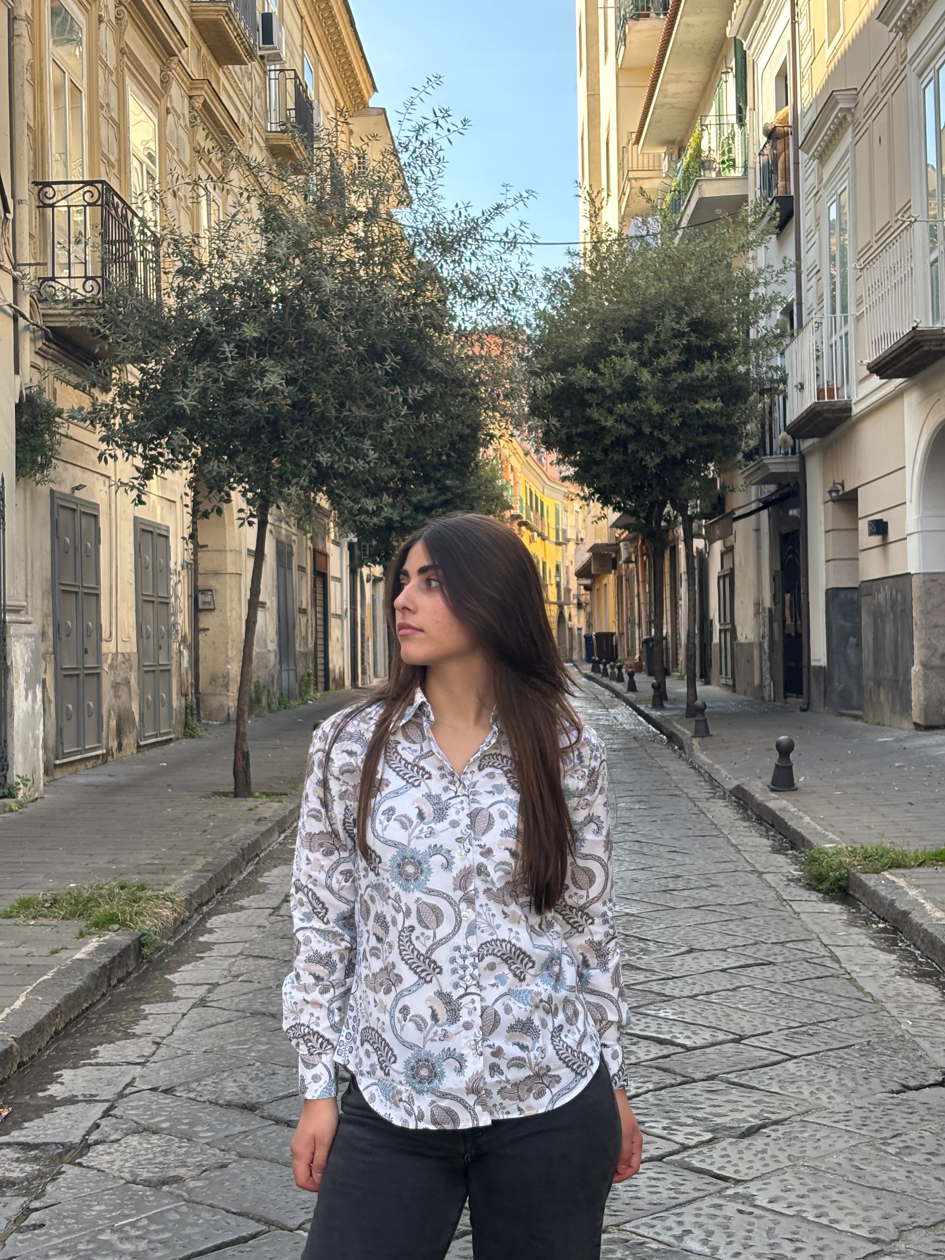 Women's White Paisley Print Button-Down Shirt - 100% Cotton Blouse