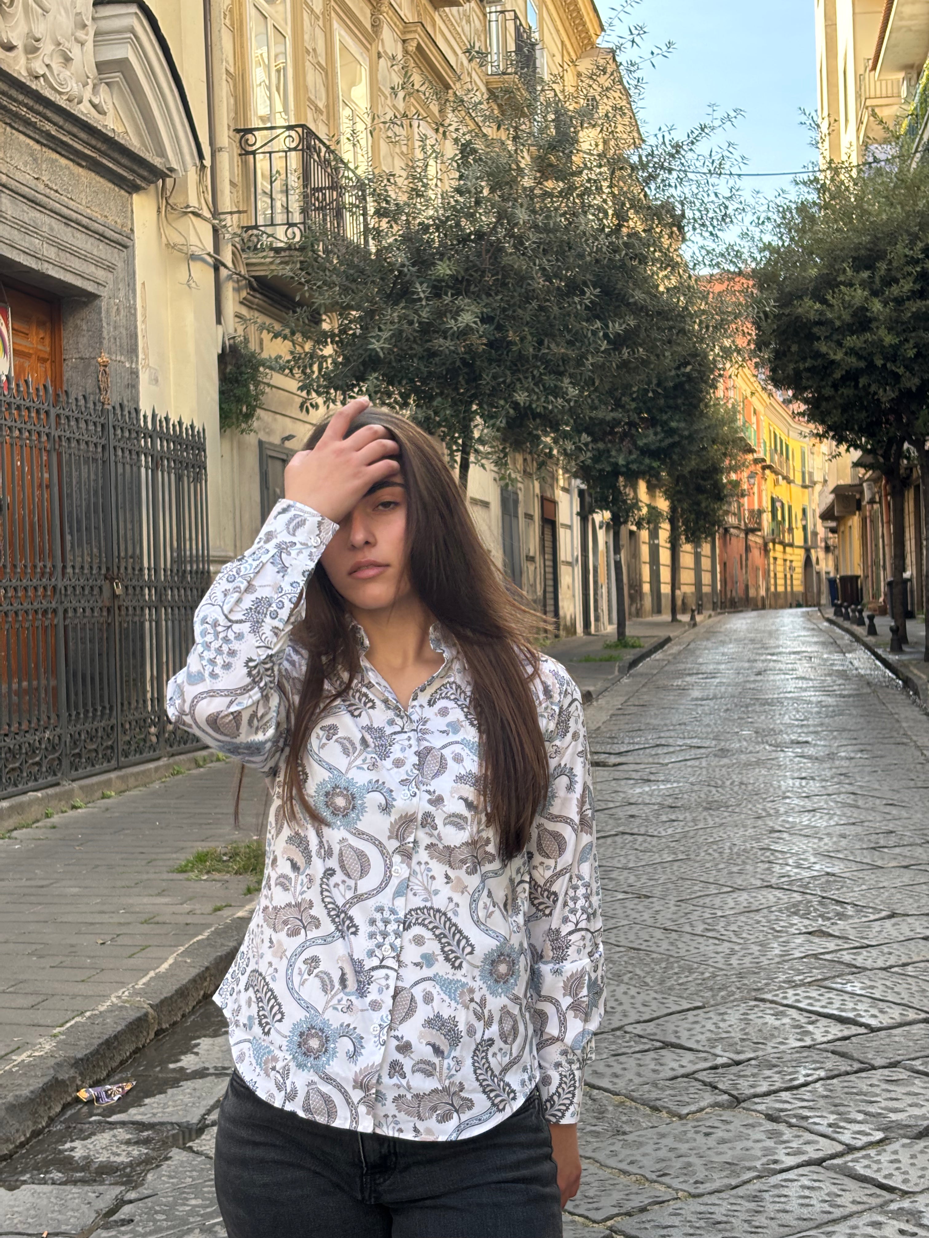 Women's White Paisley Print Button-Down Shirt - 100% Cotton Blouse