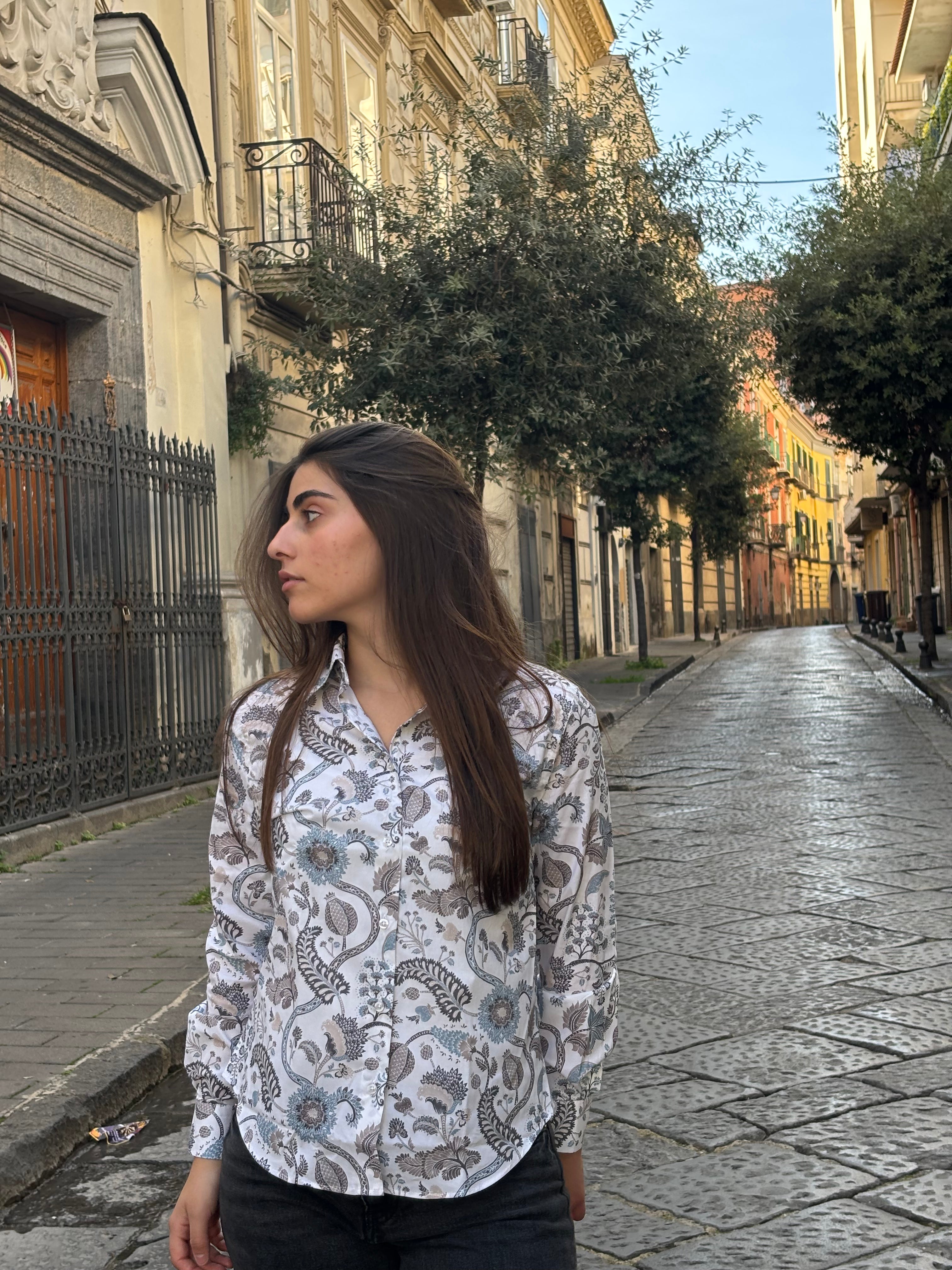 Women's White Paisley Print Button-Down Shirt - 100% Cotton Blouse