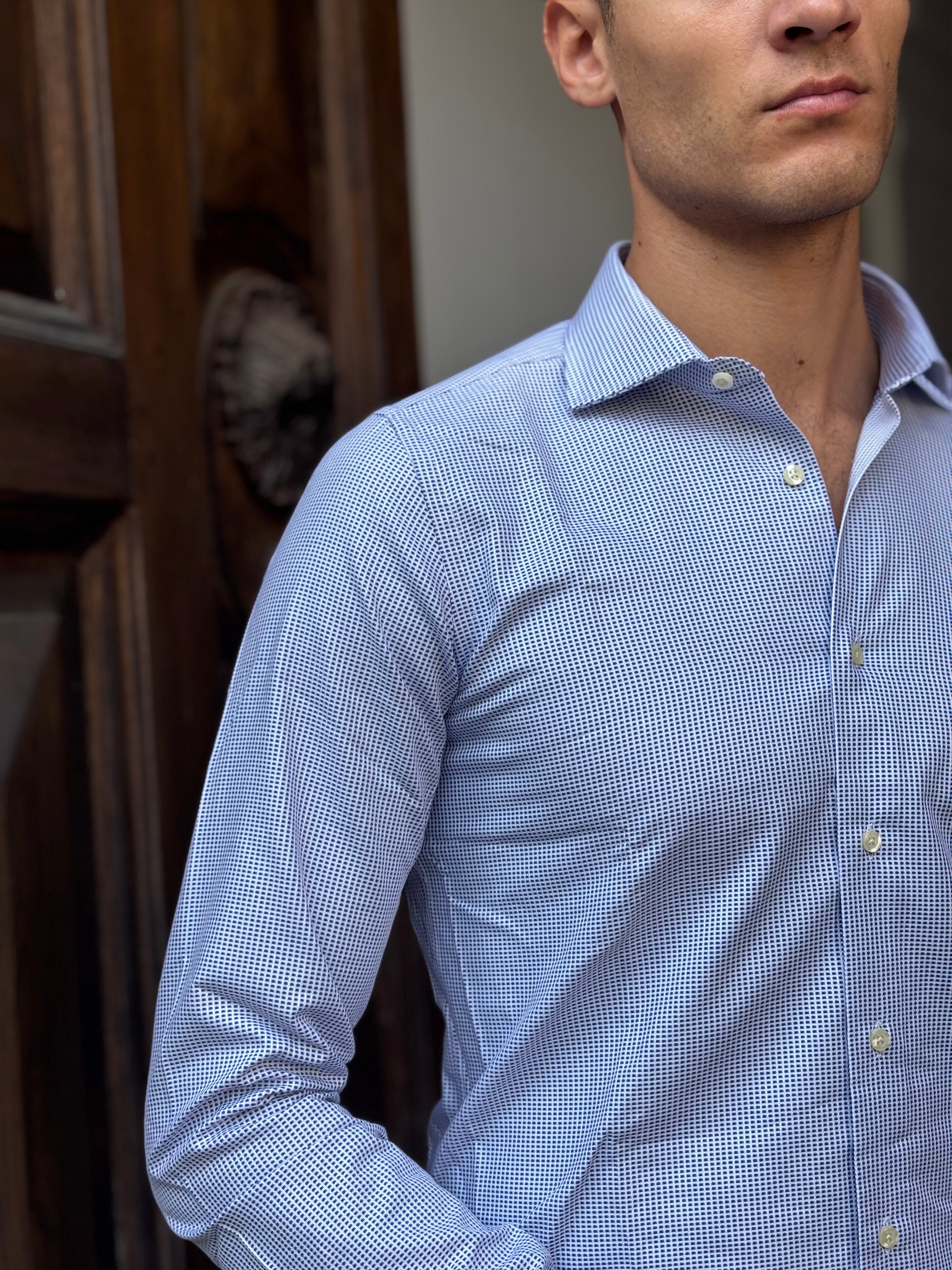 Men's 100% Cotton Blue Micro-Stripe Dress Shirt