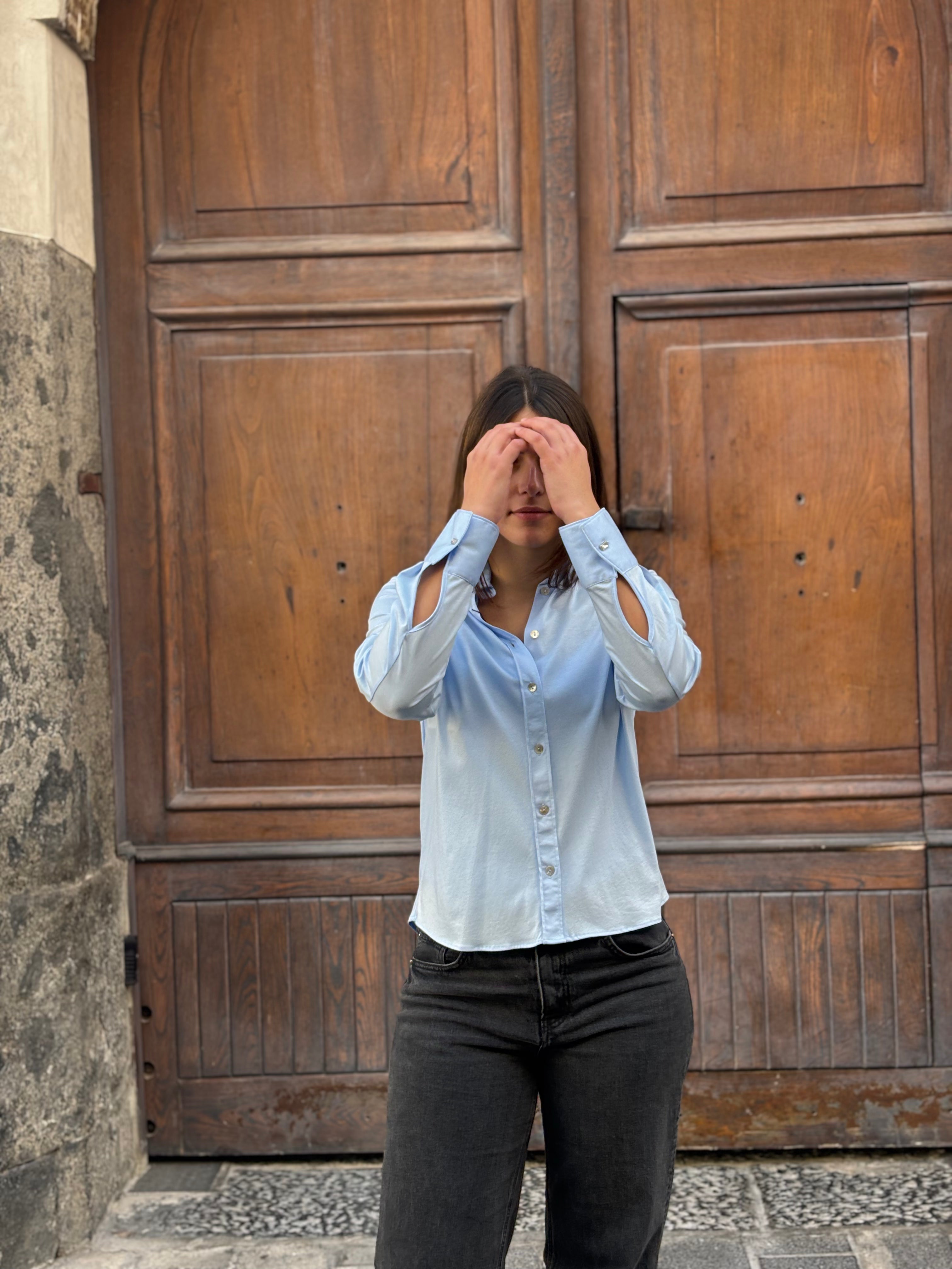 Women's Light Blue Modal Cotton Blend Shirt - Split Button Cuff
