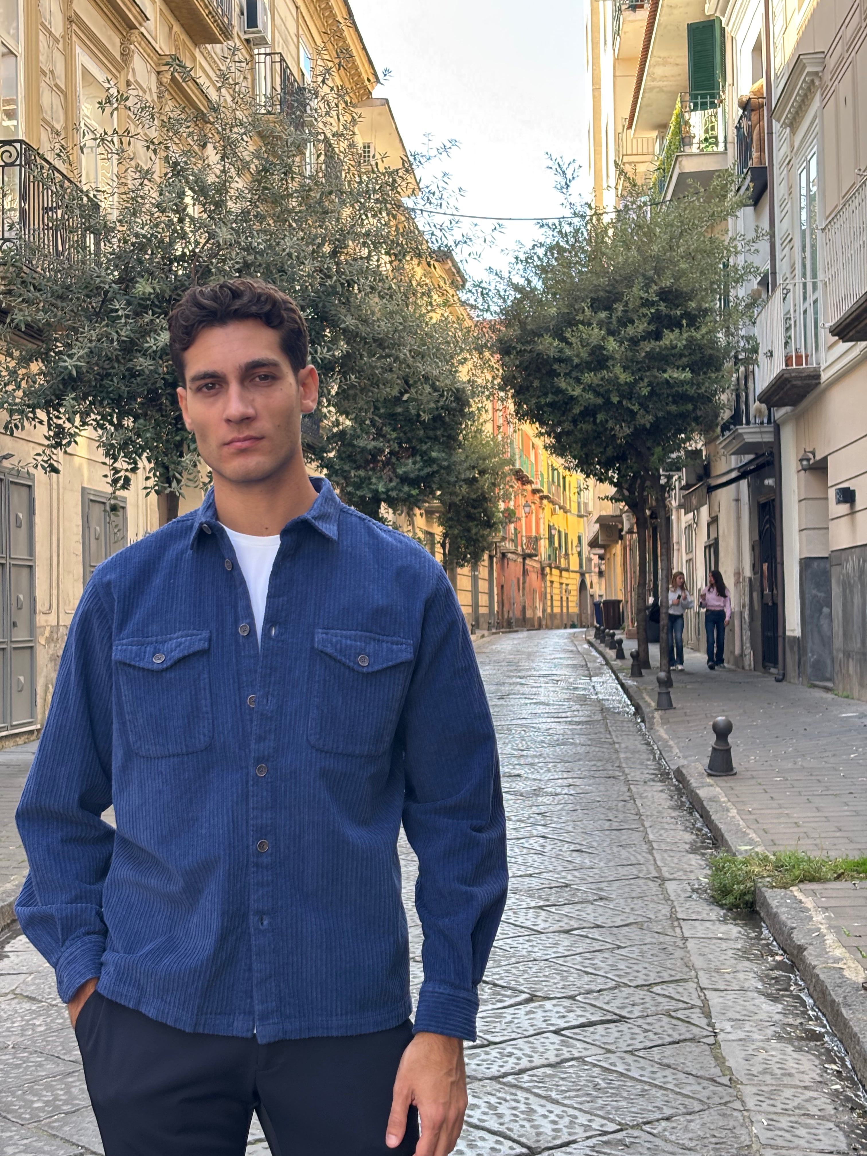 Men's Navy Blue Corduroy Shacket - 100% Cotton Overshirt Jacket