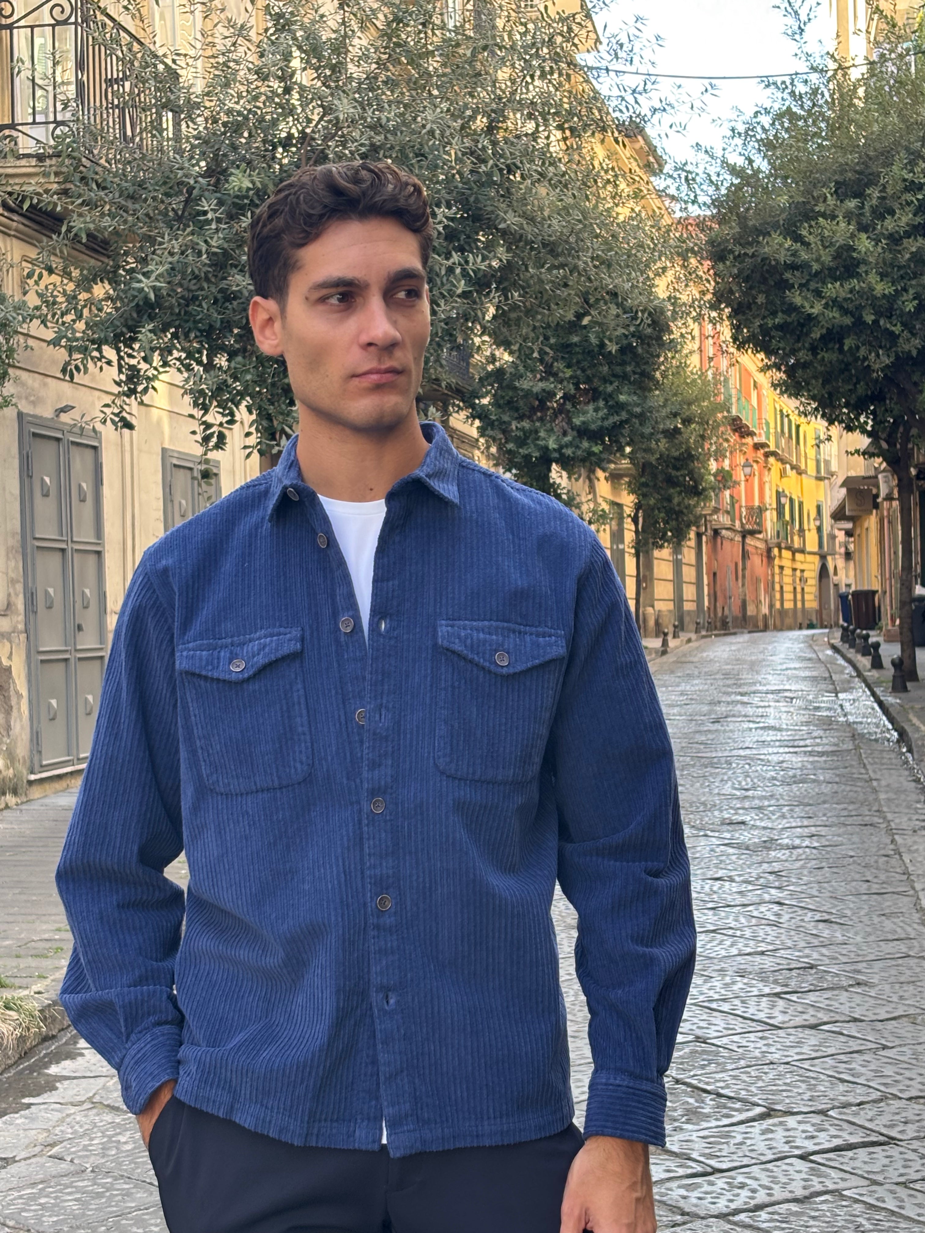 Men's Navy Blue Corduroy Shacket - 100% Cotton Overshirt Jacket