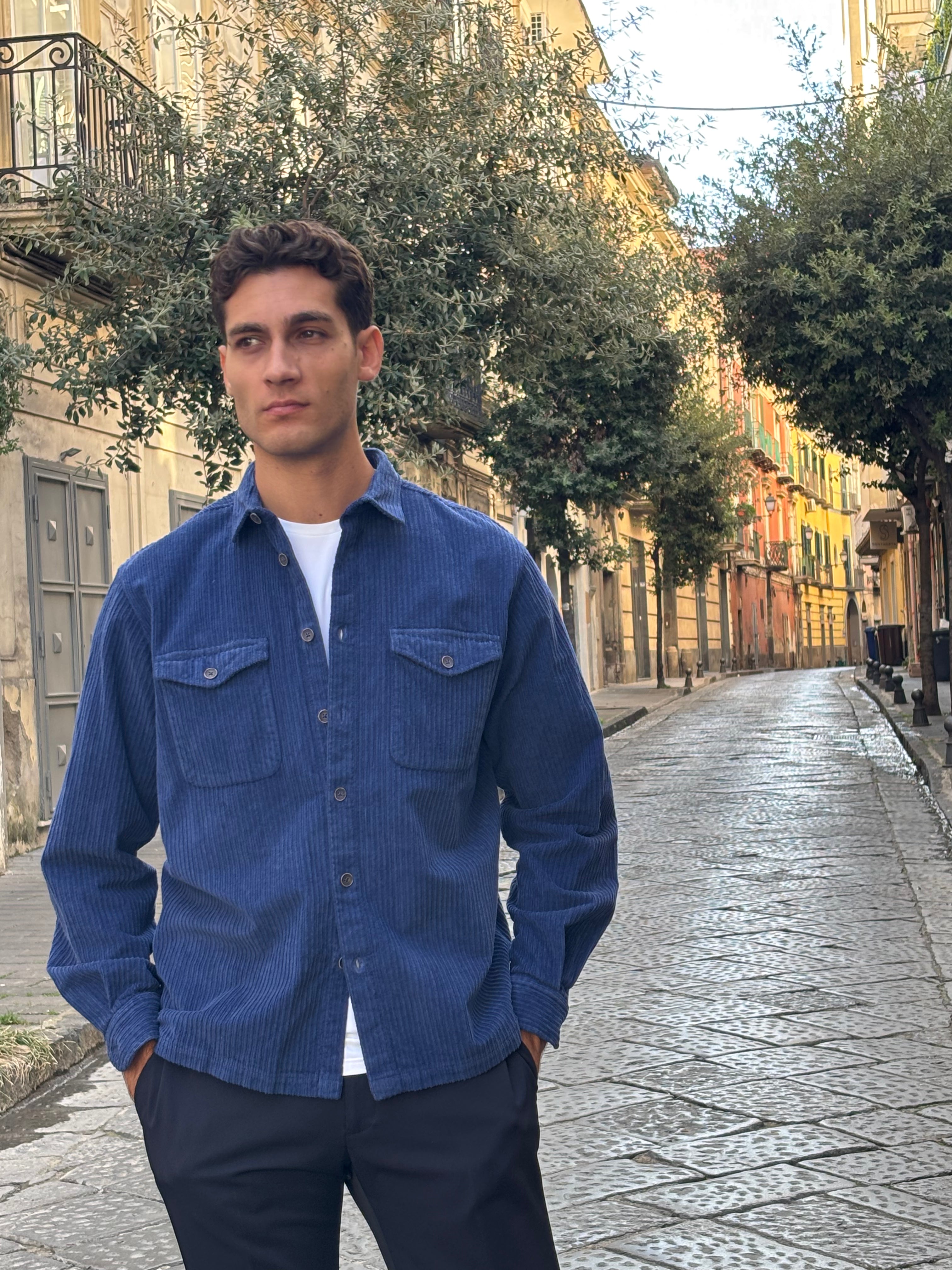 Men's Navy Blue Corduroy Shacket - 100% Cotton Overshirt Jacket