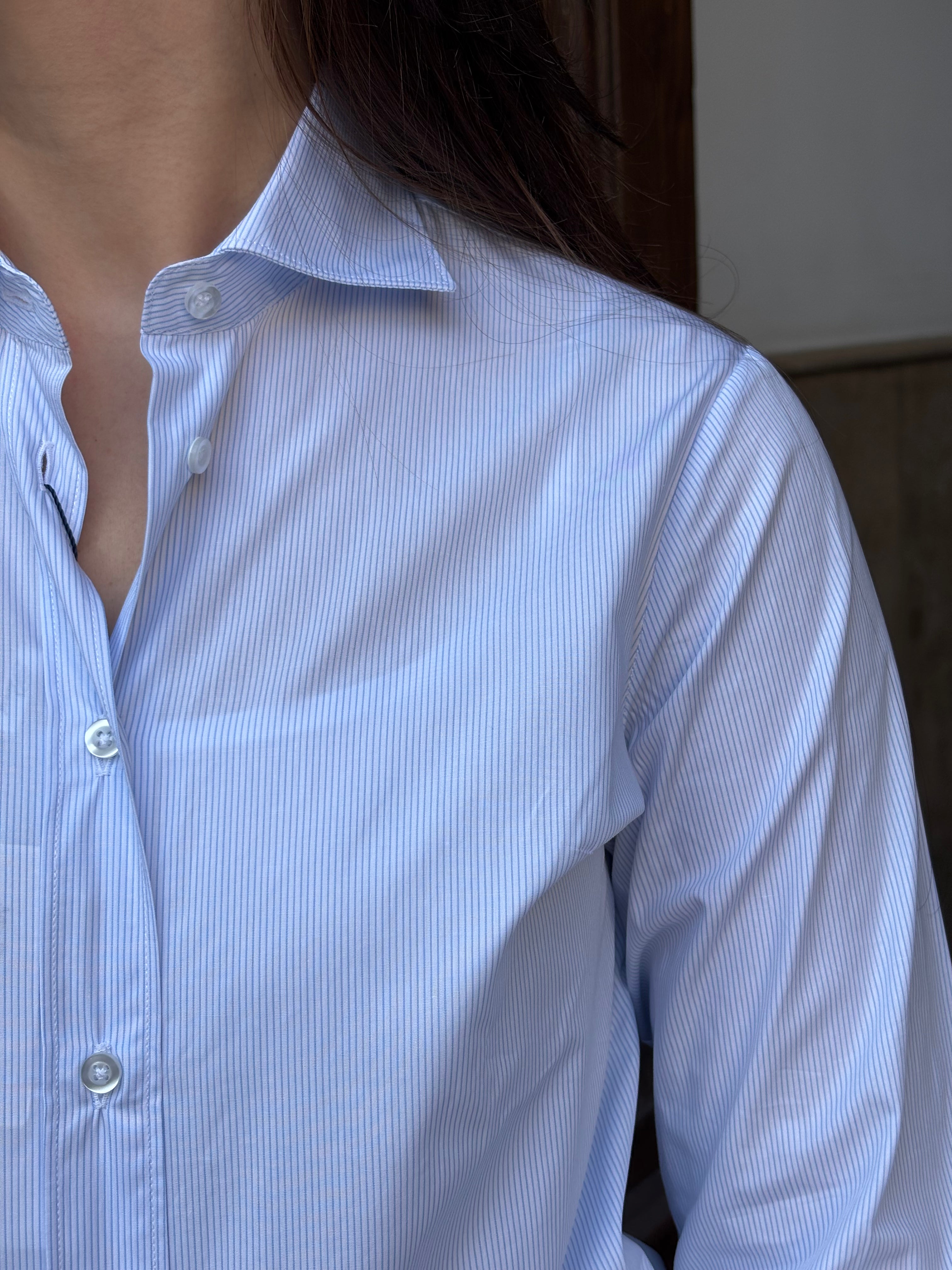 Women's 100% Cotton Blue Pinstripe Button-Down Blouse