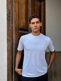 Maglietta sportiva girocollo da uomo in misto nylon e spandex bianco