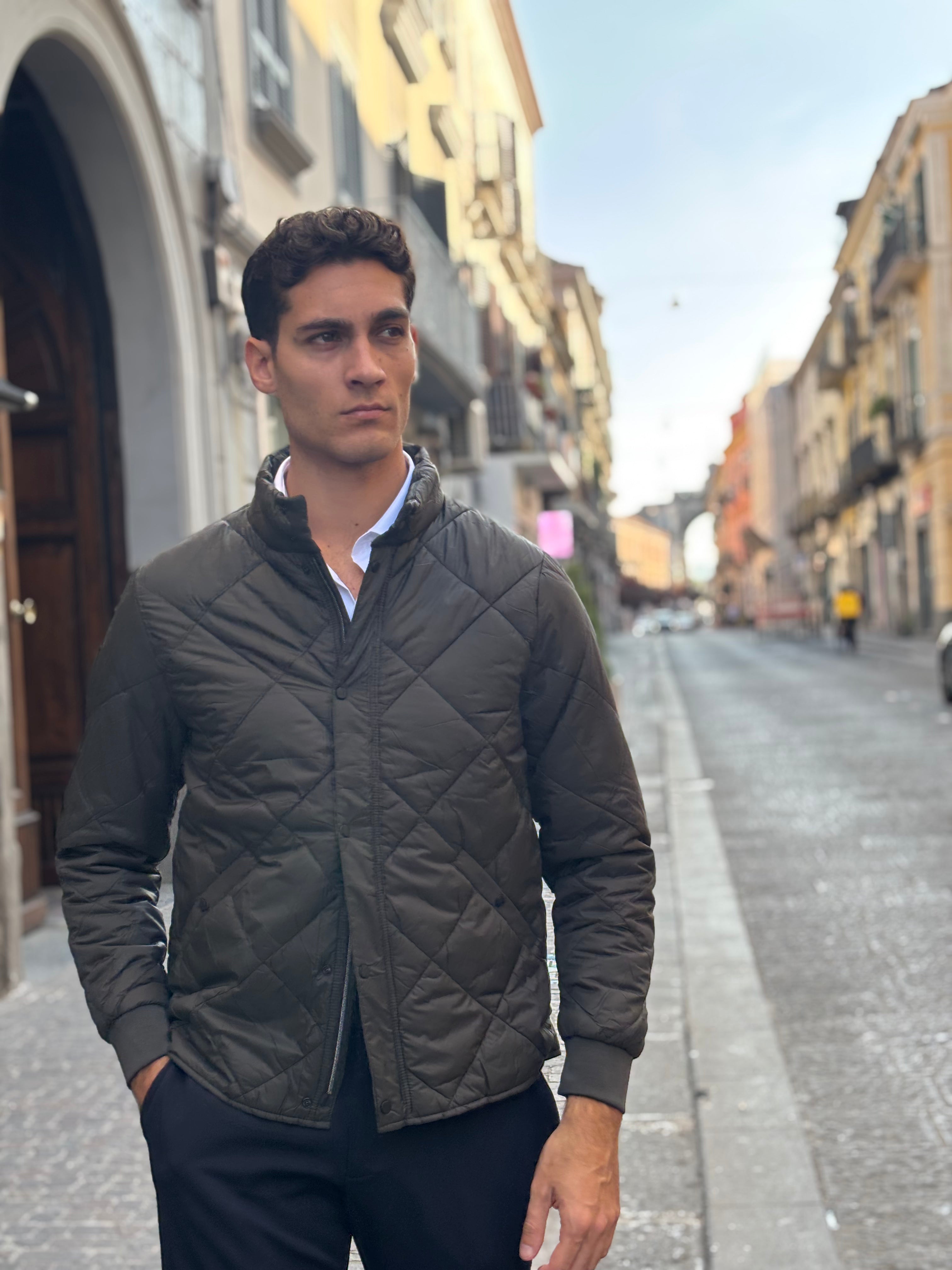Men's Olive Green Diamond Quilted Jacket - Lightweight Polyester Outerwear