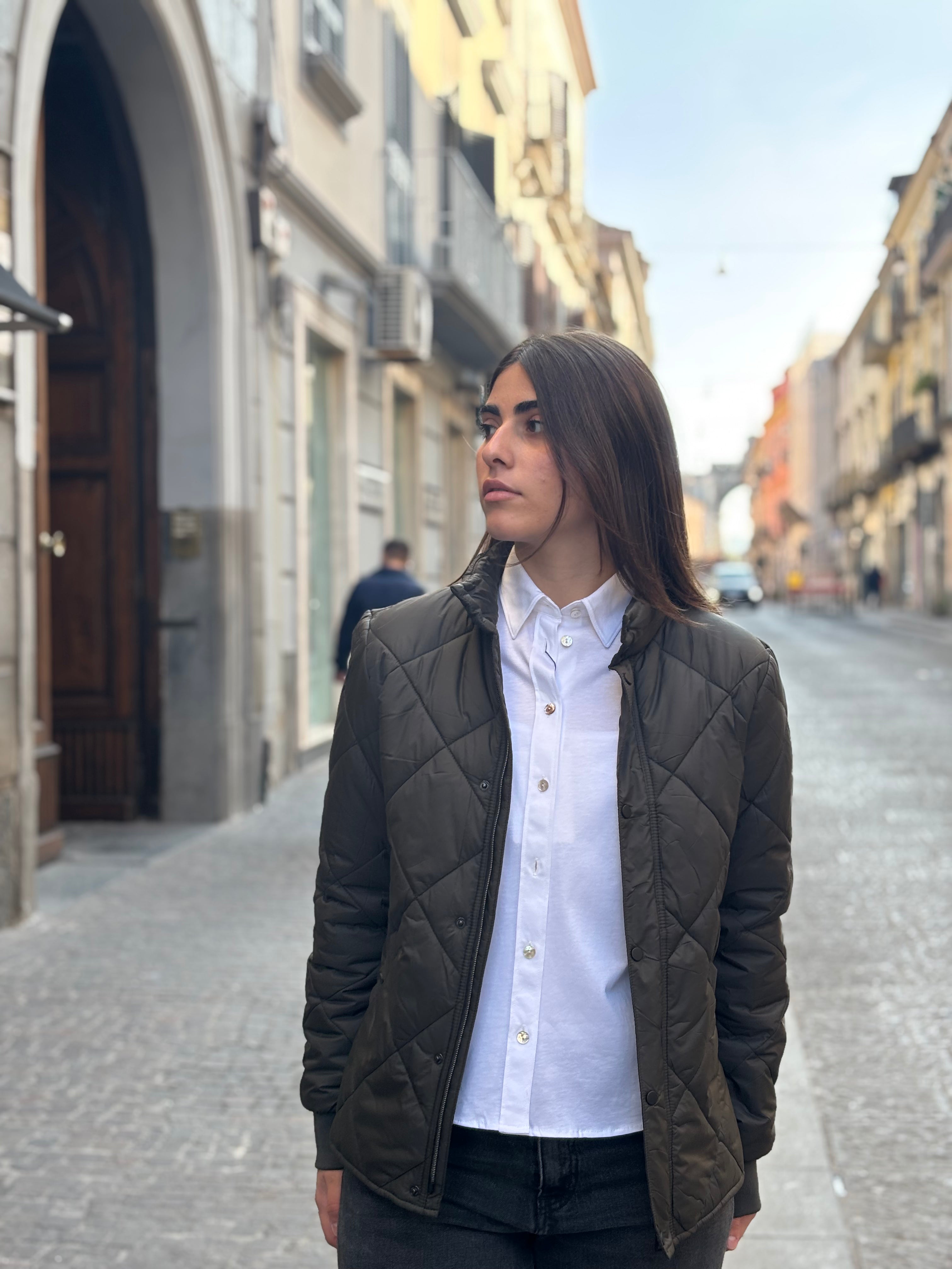 Women's Olive Green Diamond Quilted Jacket - Lightweight Polyester Outerwear