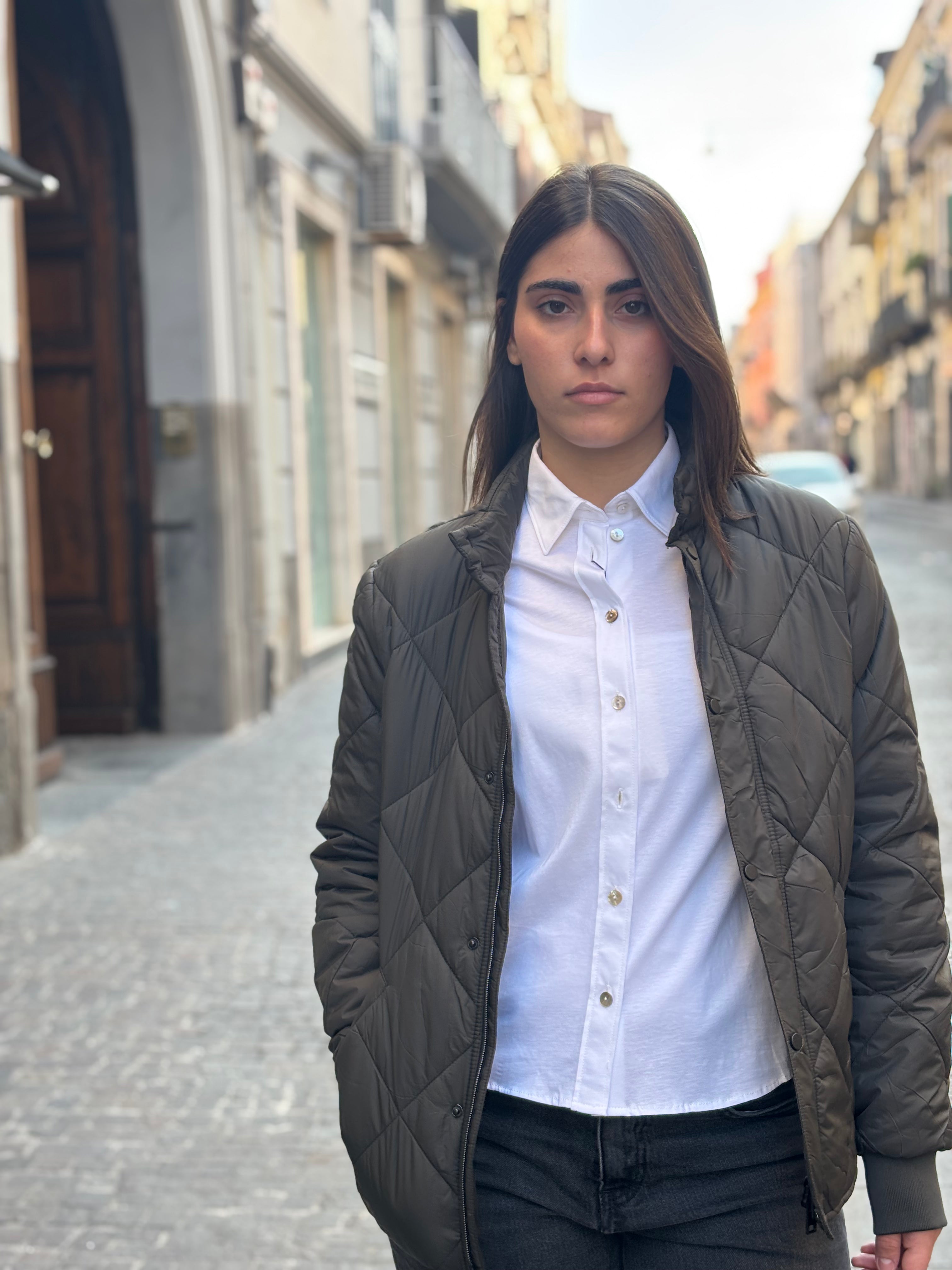 Women's Olive Green Diamond Quilted Jacket - Lightweight Polyester Outerwear