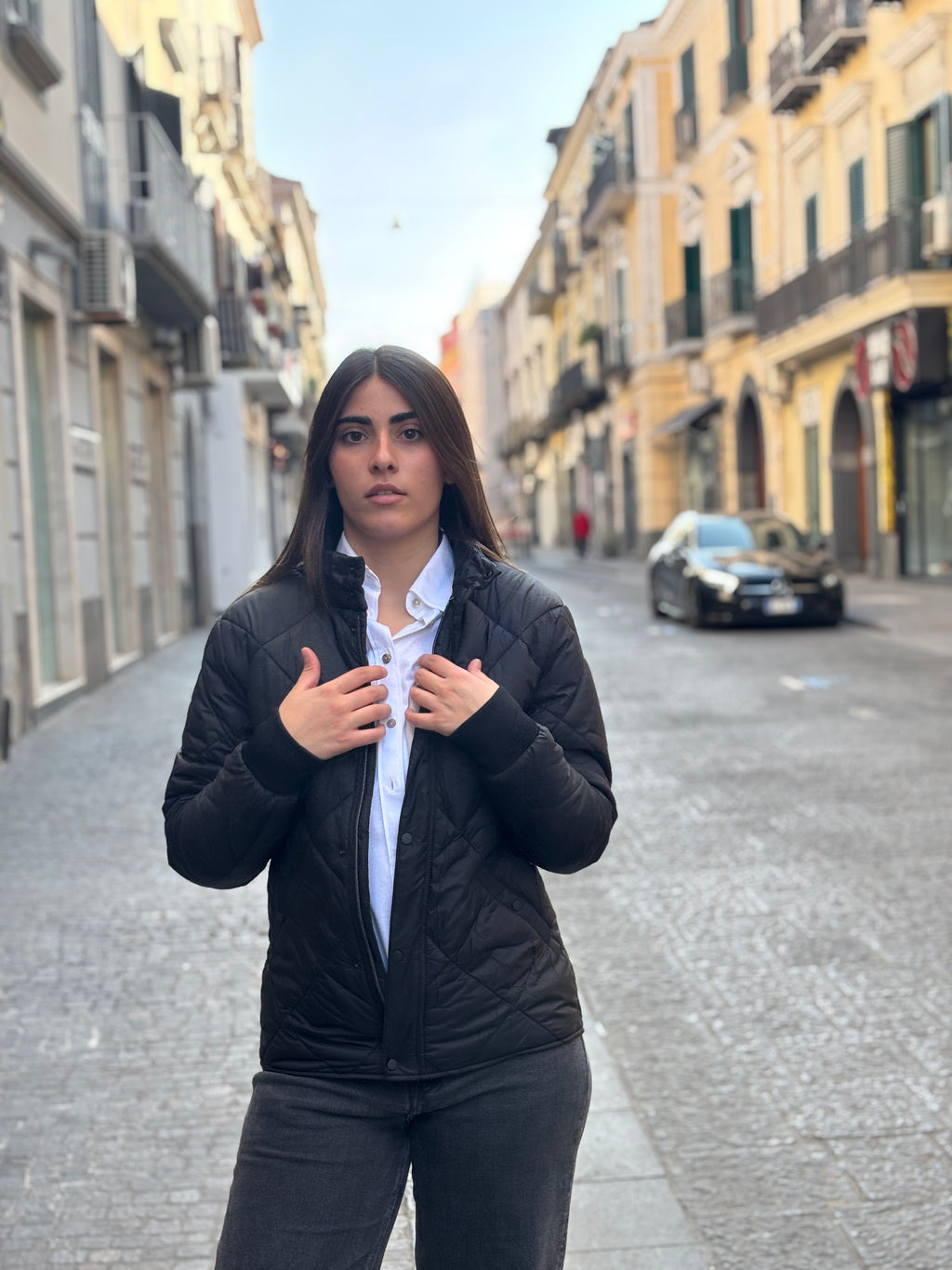 Women's Black Diamond Quilted Jacket - Lightweight Polyester Bomber