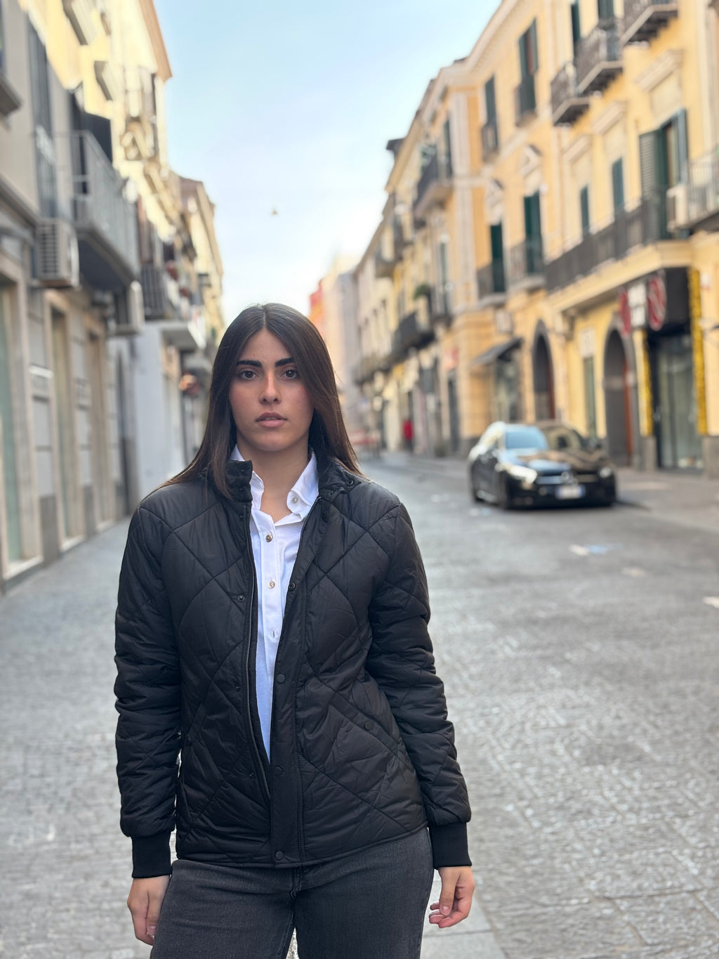 Women's Black Diamond Quilted Jacket - Lightweight Polyester Bomber