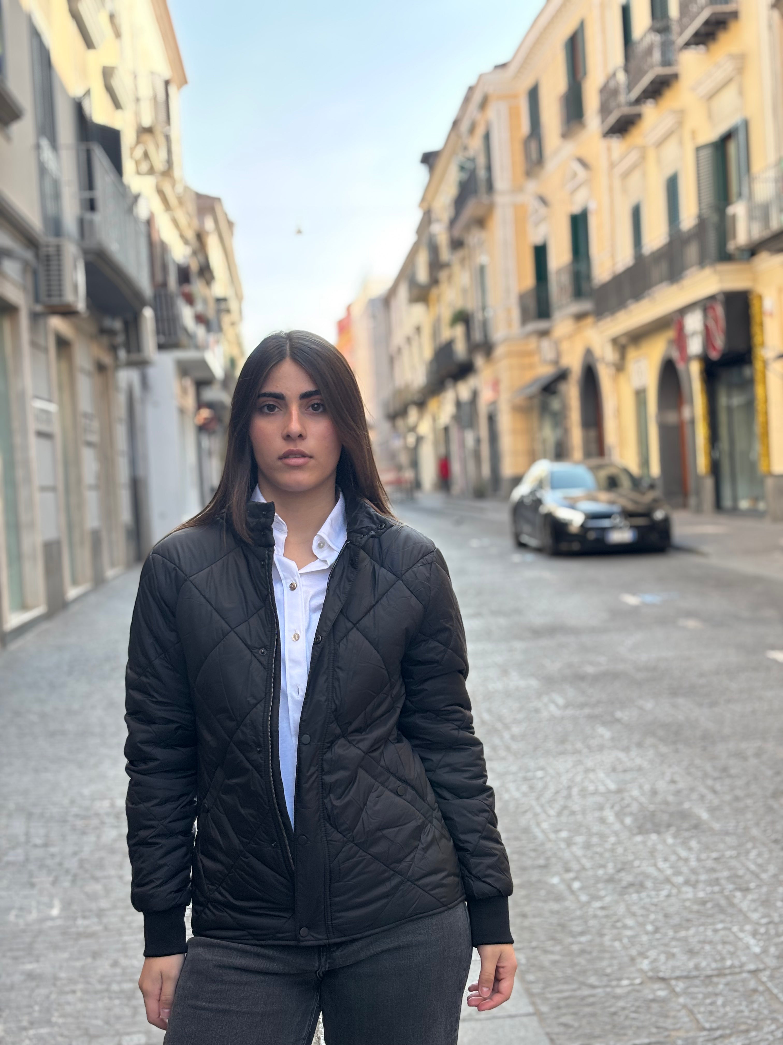 Women's Black Diamond Quilted Jacket - Lightweight Polyester Bomber