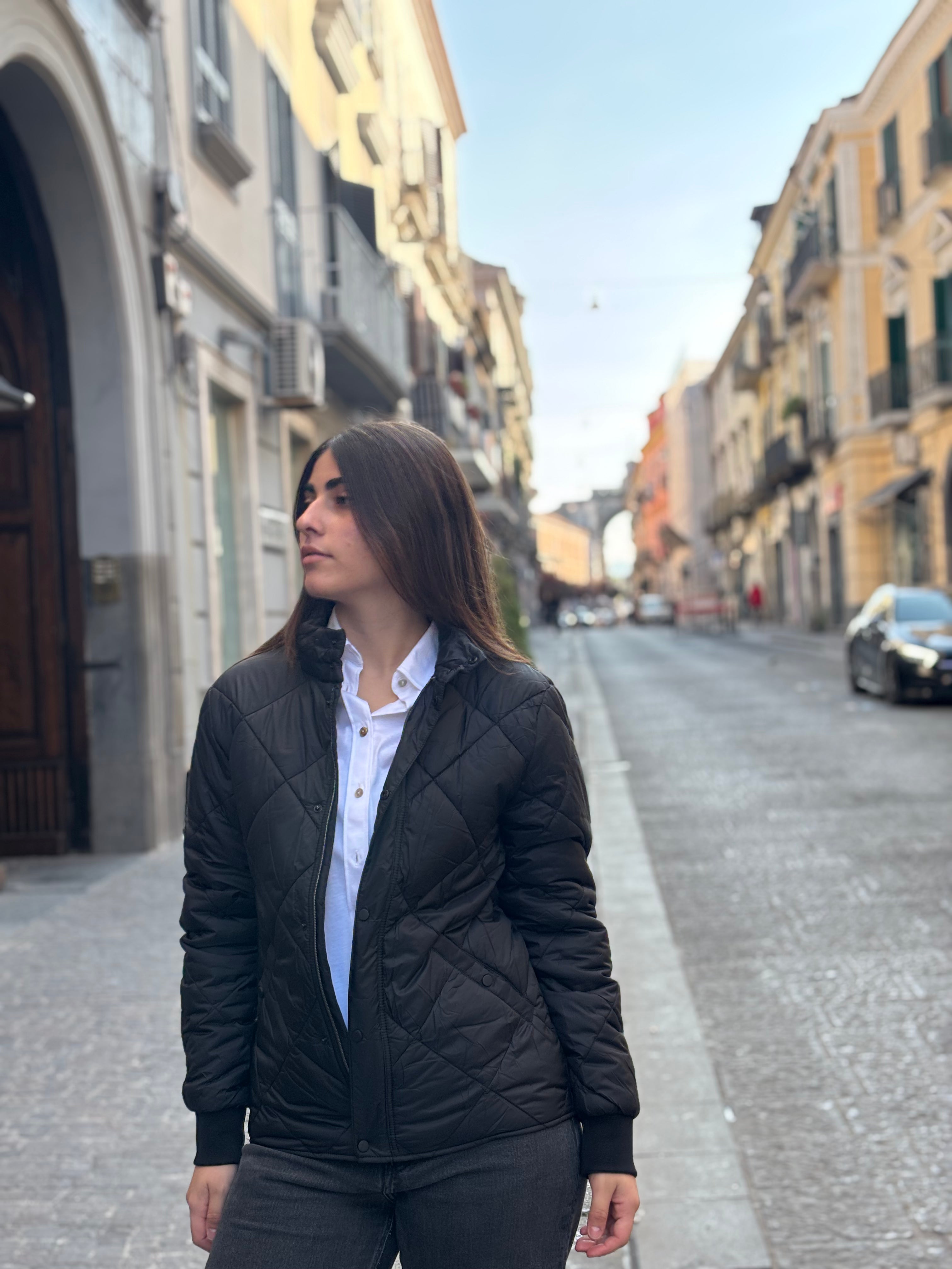 Women's Black Diamond Quilted Jacket - Lightweight Polyester Bomber