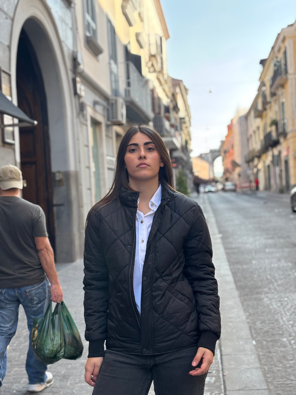 Women's Black Diamond Quilted Jacket - Lightweight Polyester Bomber