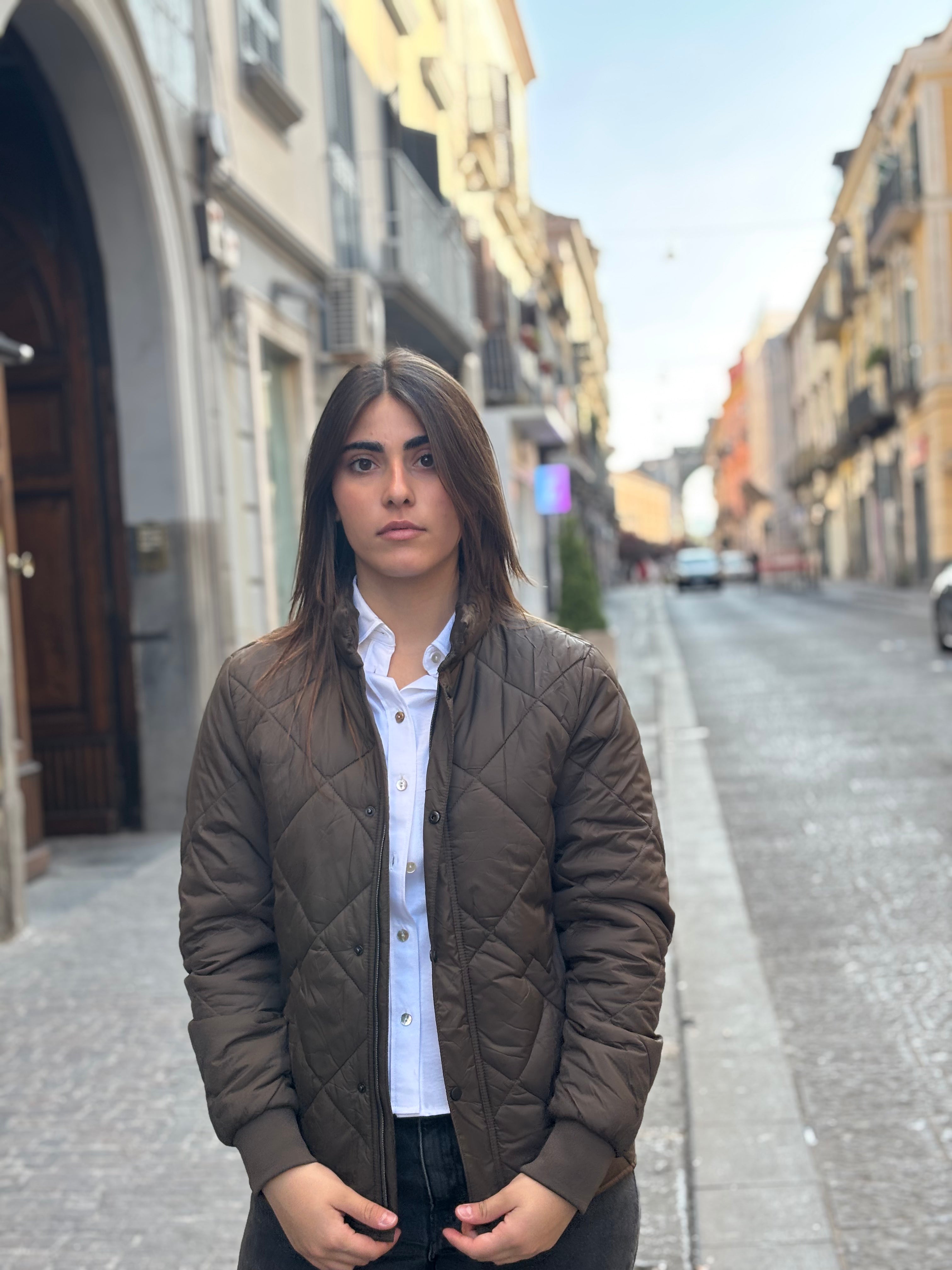 Women's Brown Diamond Quilted Jacket - Lightweight Polyester Bomber