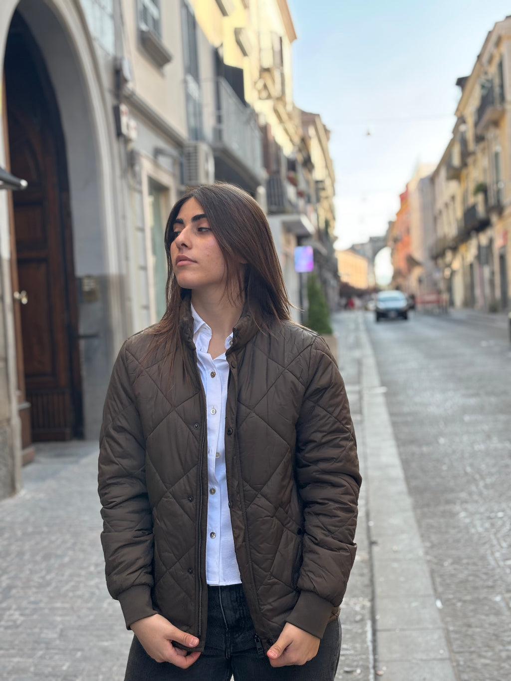 Women's Brown Diamond Quilted Jacket - Lightweight Polyester Bomber