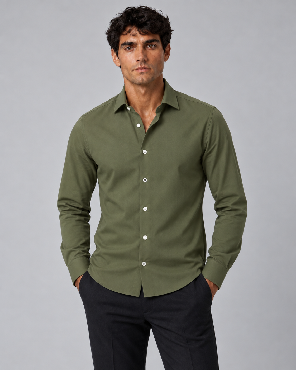 Camicia verde Militare non stiro