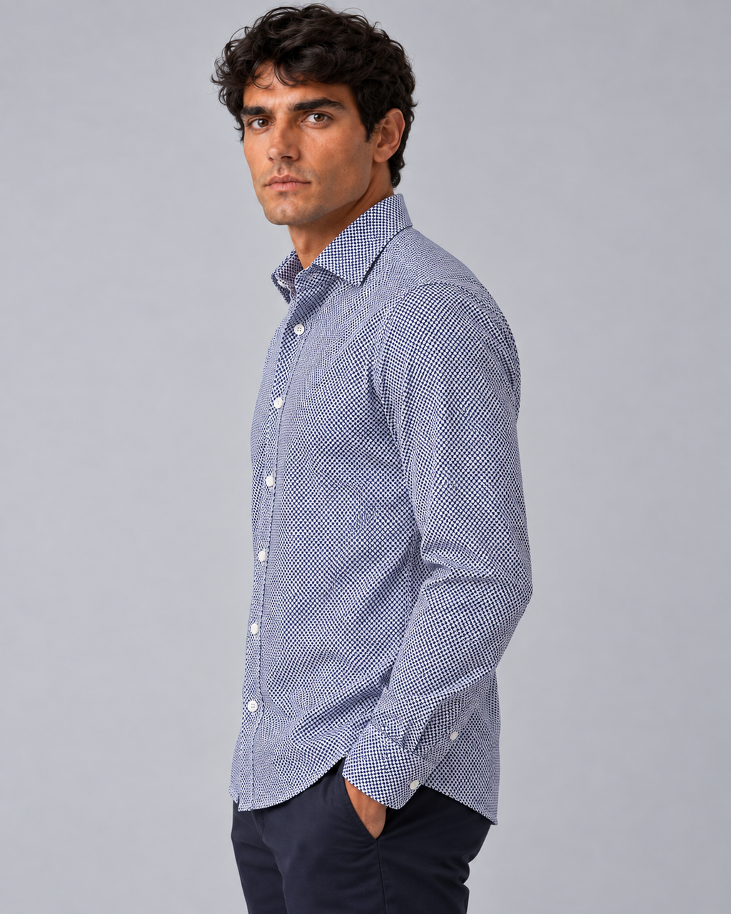 Camicia fantasy blu non stiro