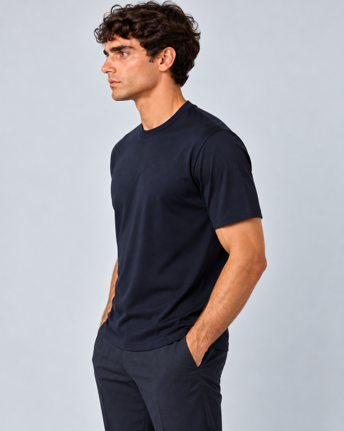 T shirt in filo di scozia blu