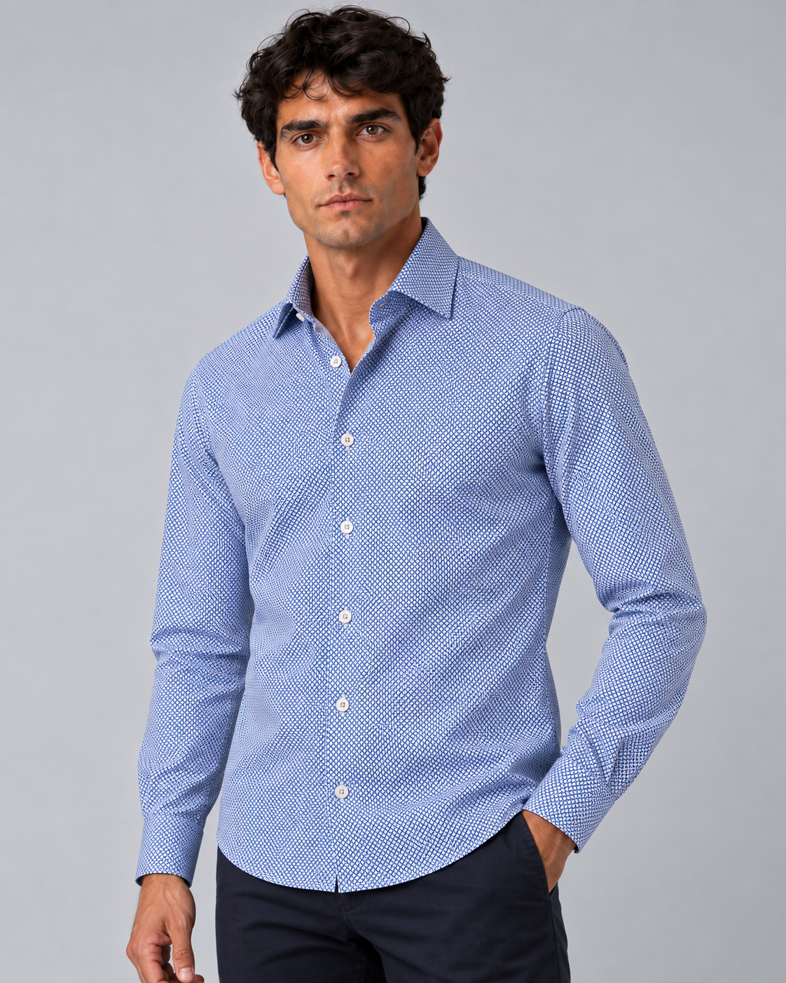 Camicia fantasia azzurra non stiro