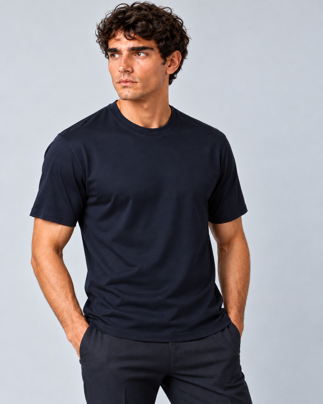 T shirt in filo di scozia blu