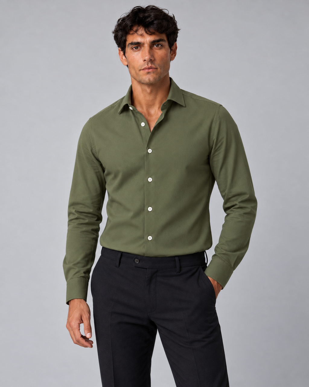 Camicia verde Militare non stiro