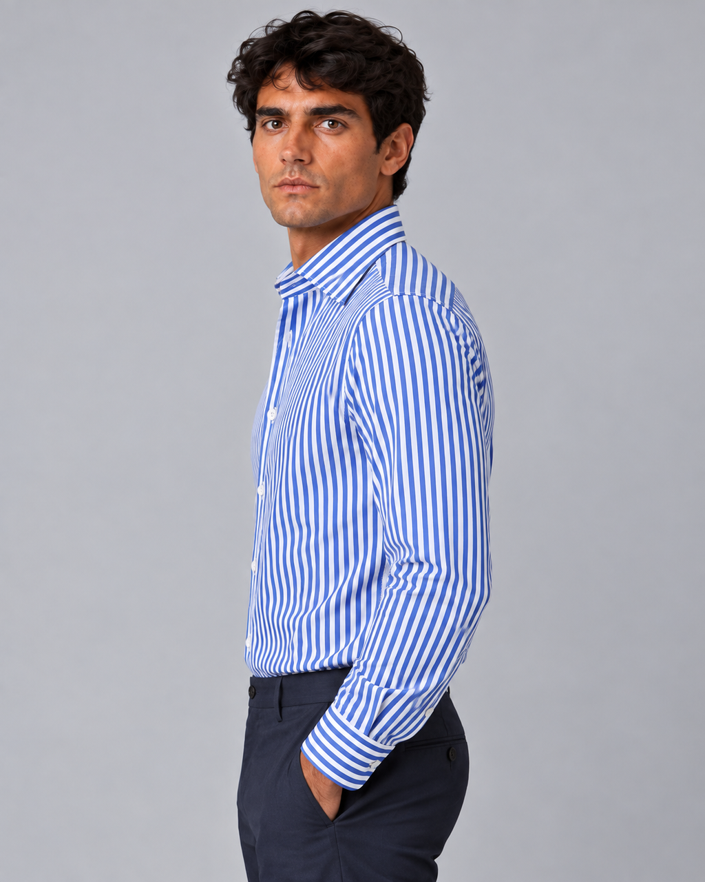Camicia righe blu/bianco non stiro