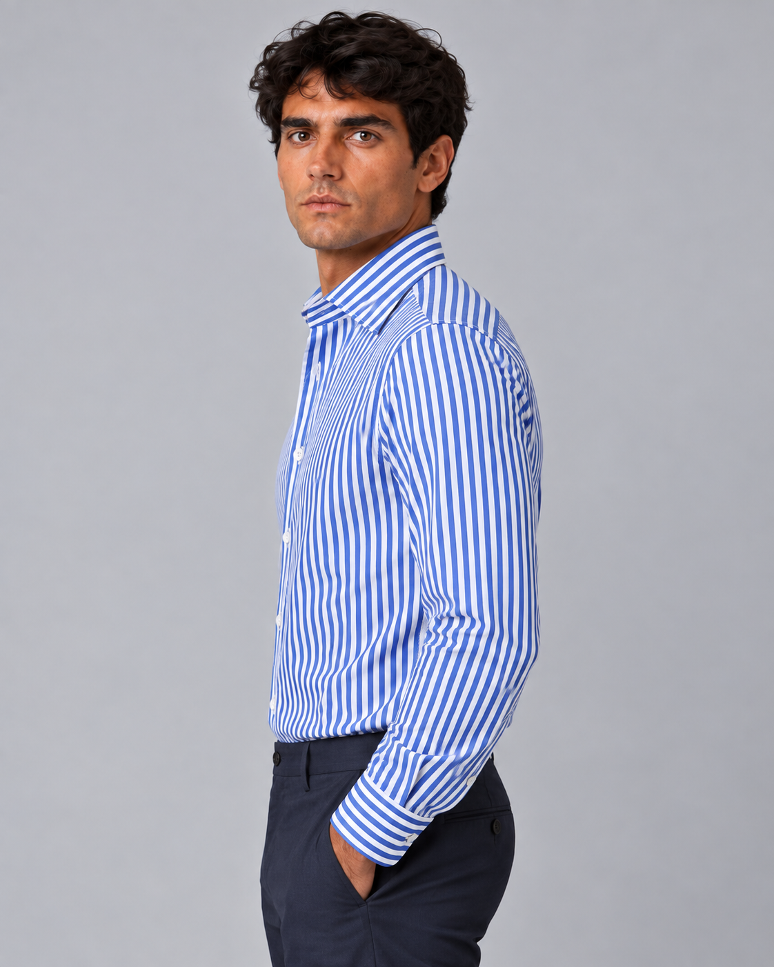 Camicia righe blu/bianco non stiro
