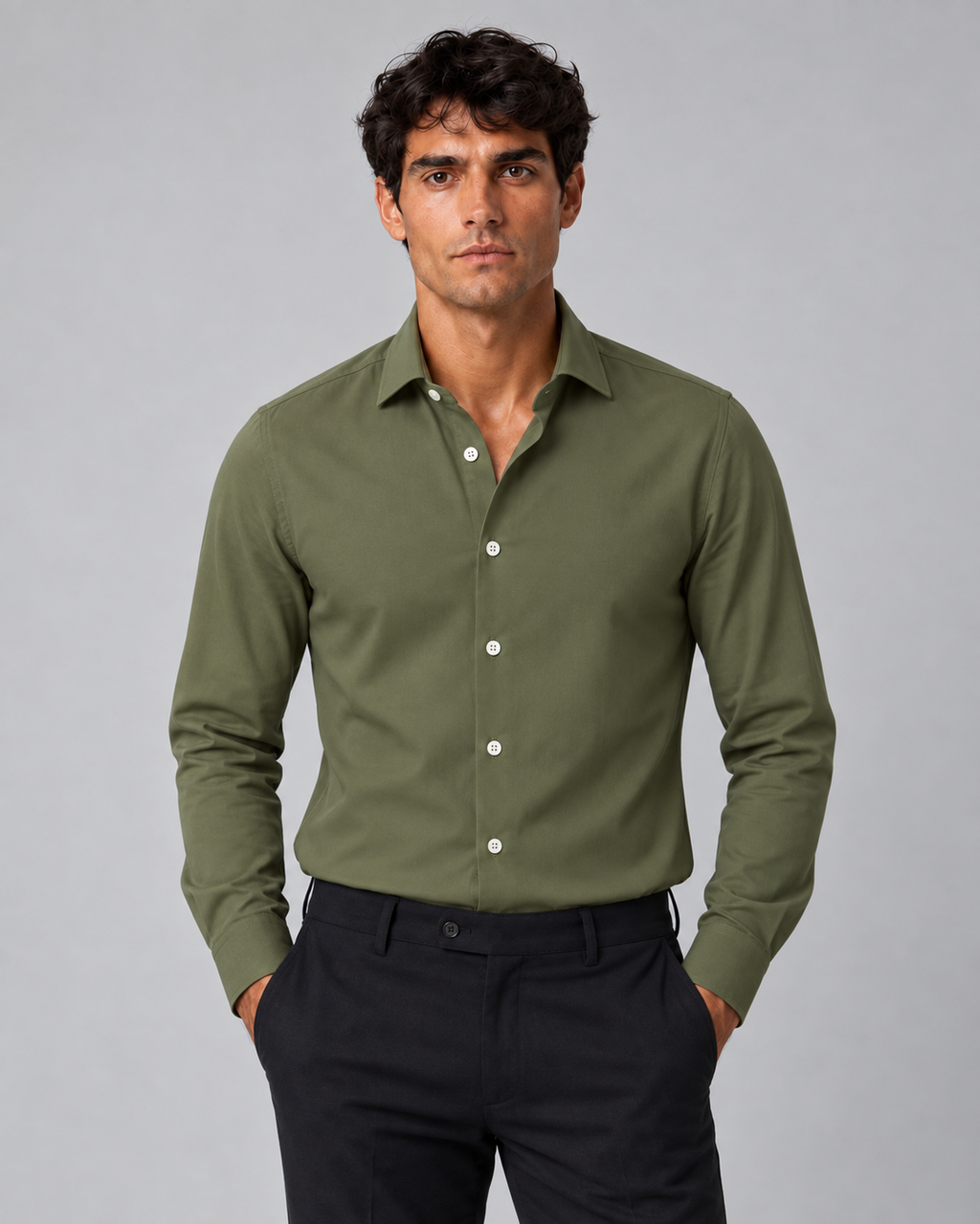 Camicia verde Militare non stiro