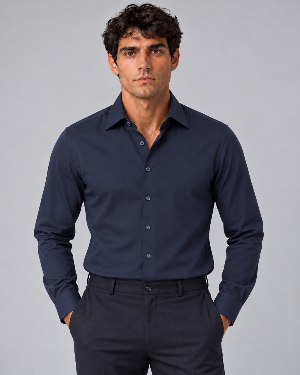 Camicia blu non stiro regular
