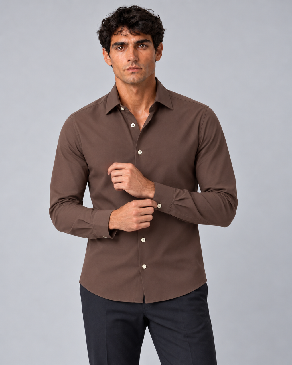 Camicia non stiro marrone