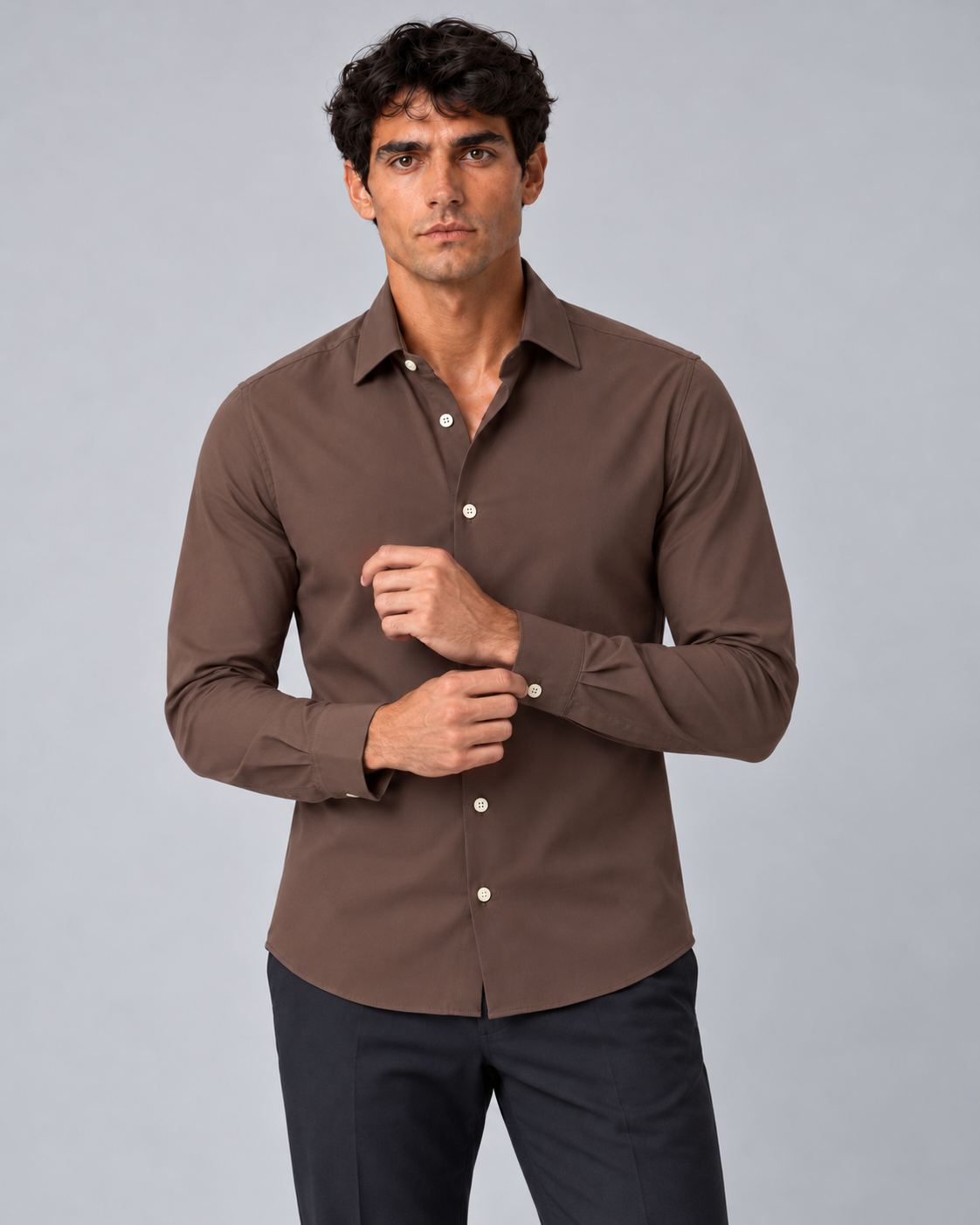 Camicia non stiro marrone