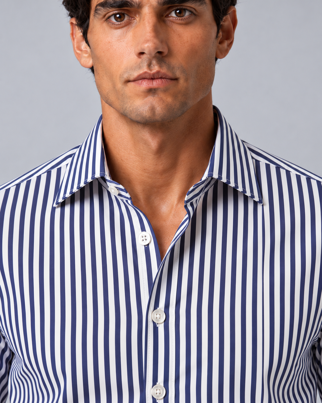 Camicia non stiro righe blu/bianco