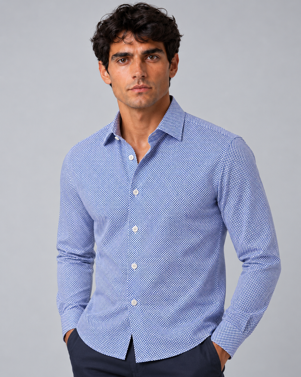 Camicia fantasia azzurra non stiro
