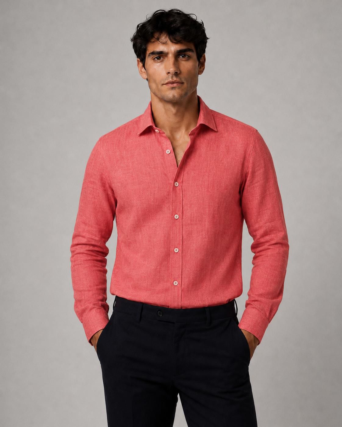 Camicia Lino corallo