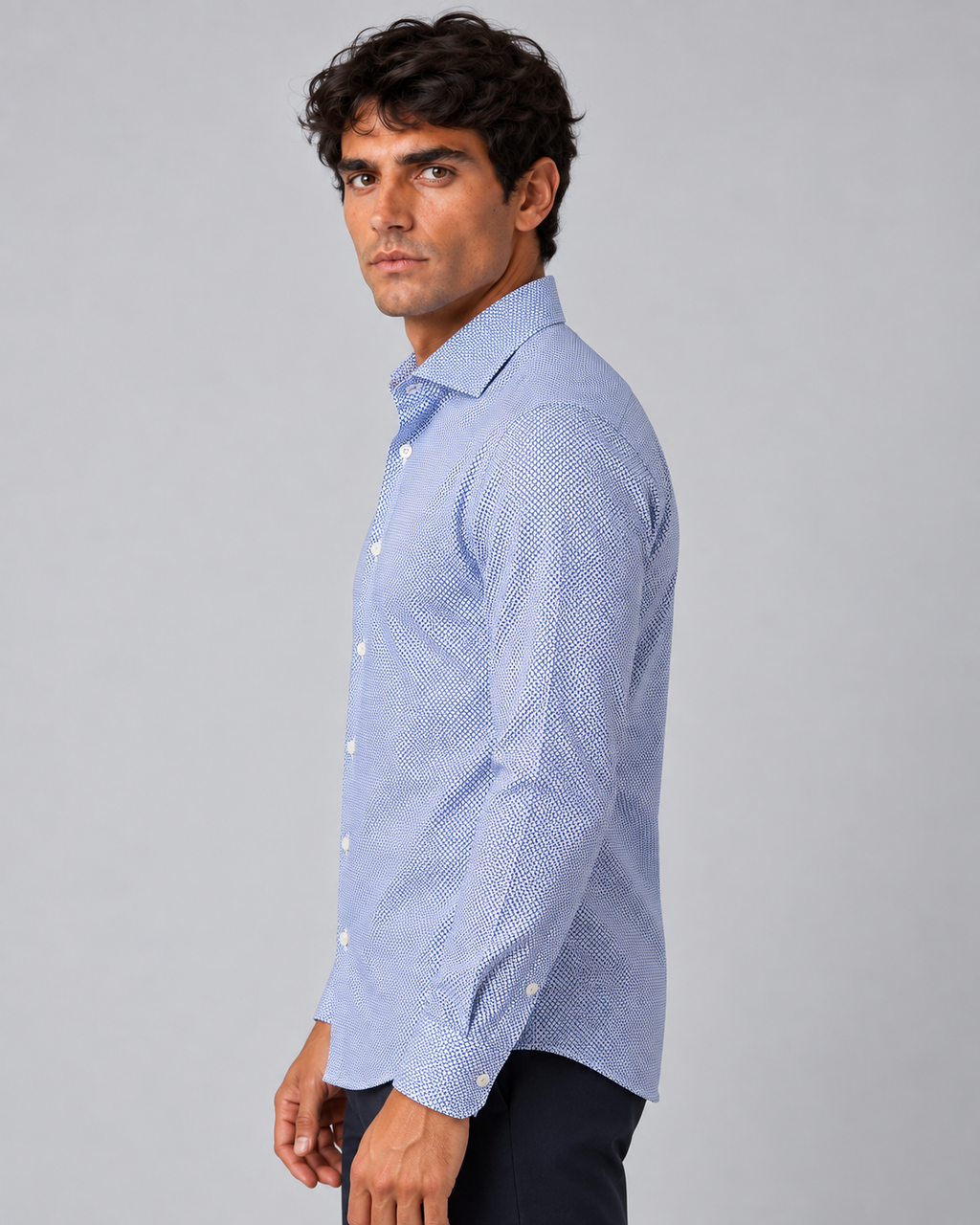 Camicia fantasia azzurra non stiro