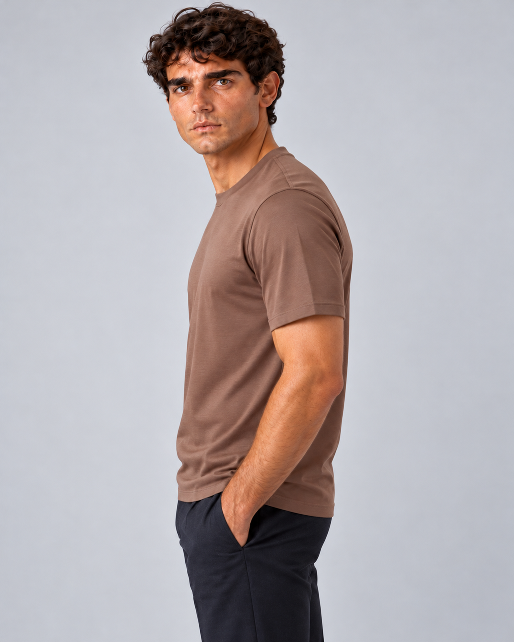 T shirt in filo di scozia caramello