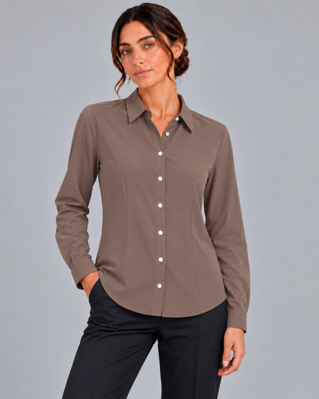 Camicia costa non stiro marrone