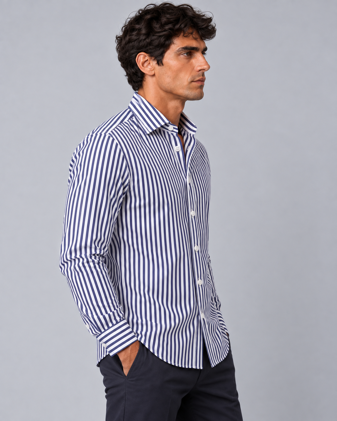 Camicia non stiro righe blu/bianco