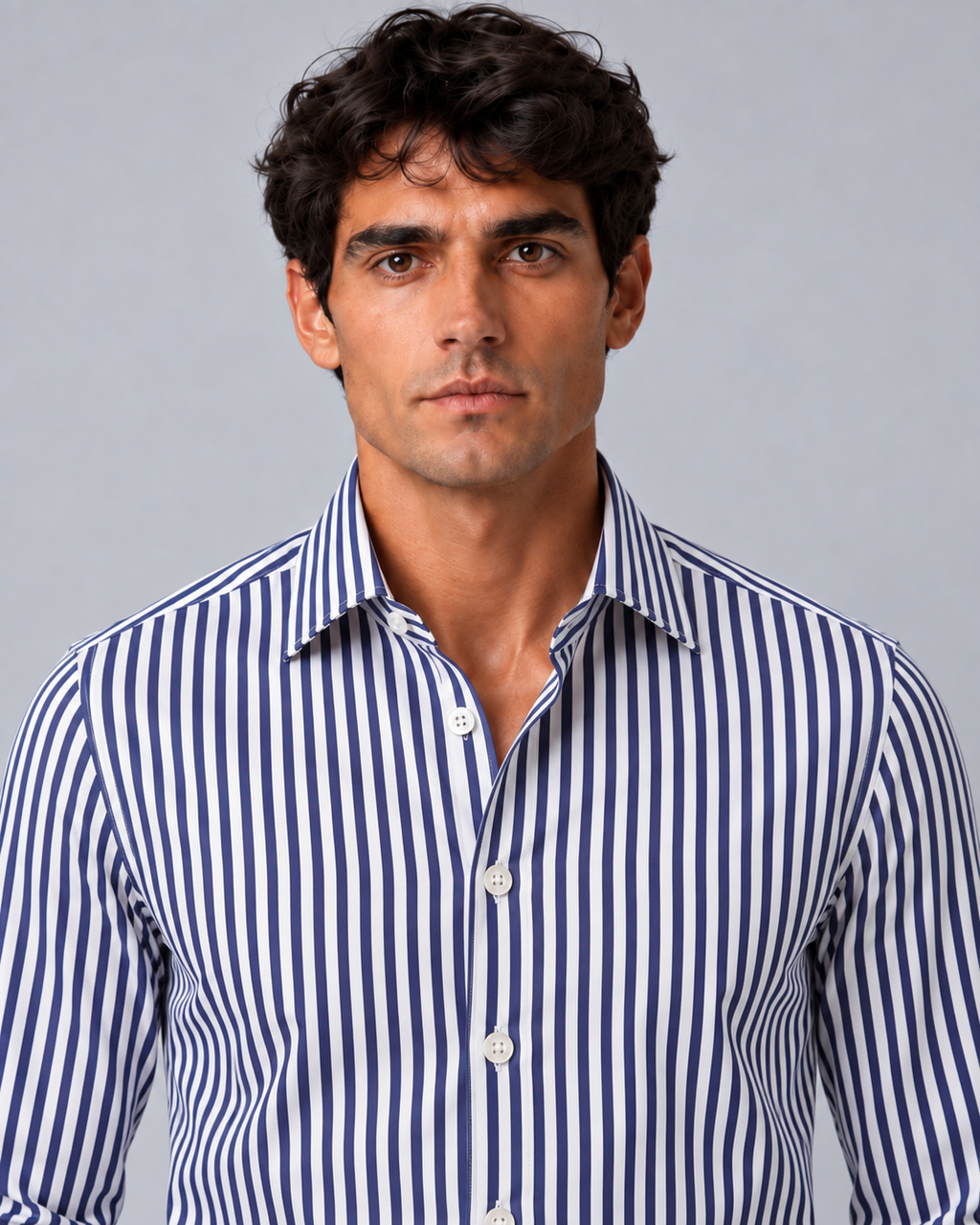 Camicia non stiro righe blu/bianco