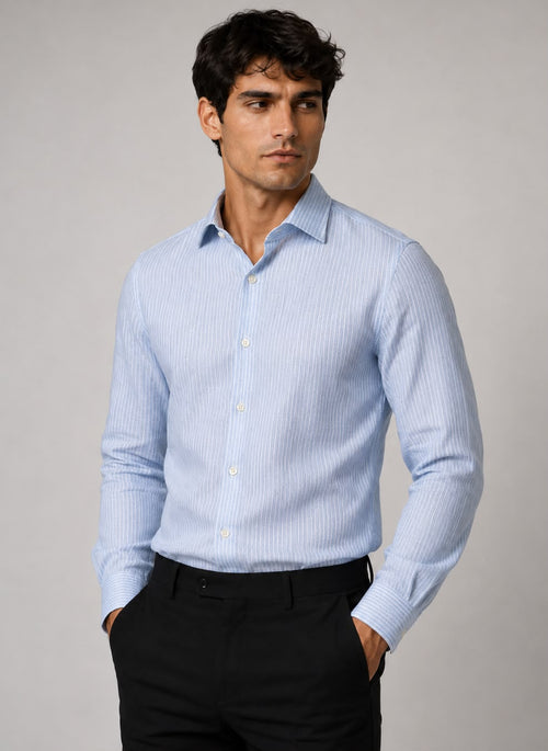 Camicia brami lino righe azzurre