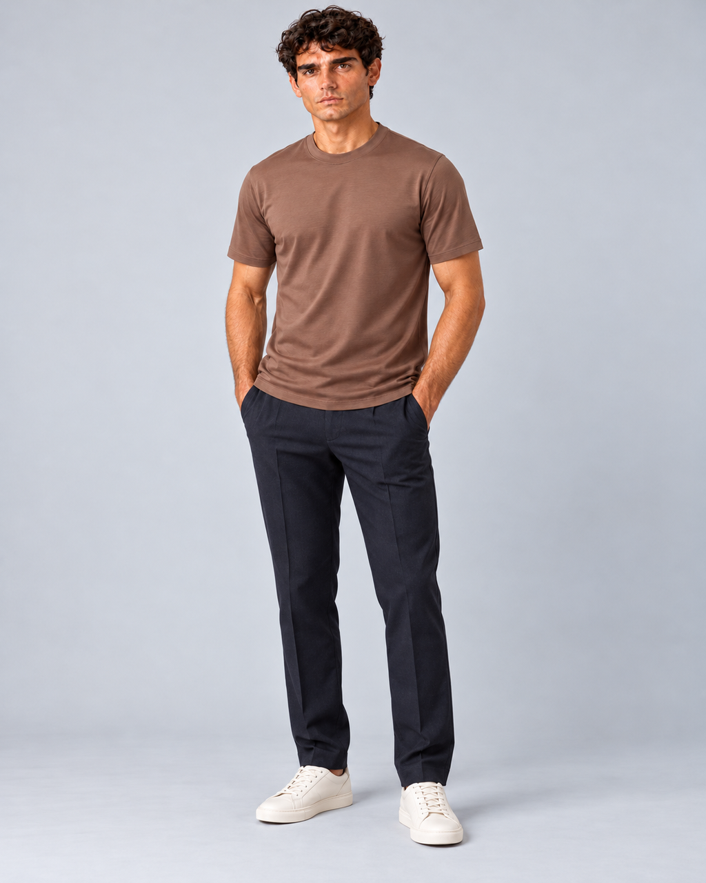 T shirt in filo di scozia caramello