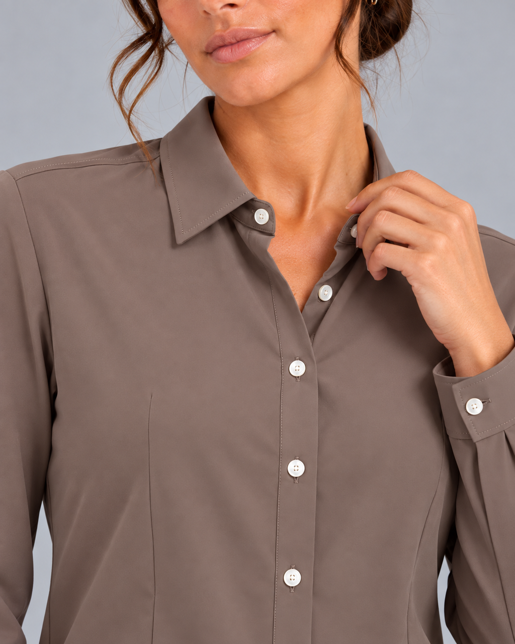 Camicia costa non stiro marrone